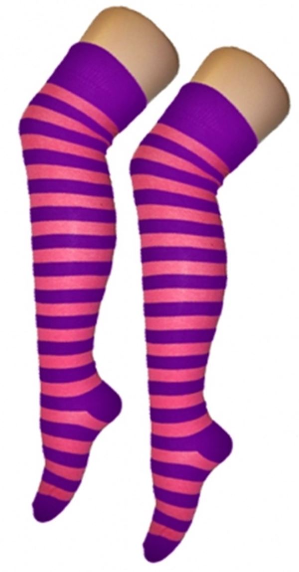 Damen Mädchen OTK gestreifte Socken mit Schleife über dem Knie hoch ausgefallene Socken UK - Bild 33 von 51