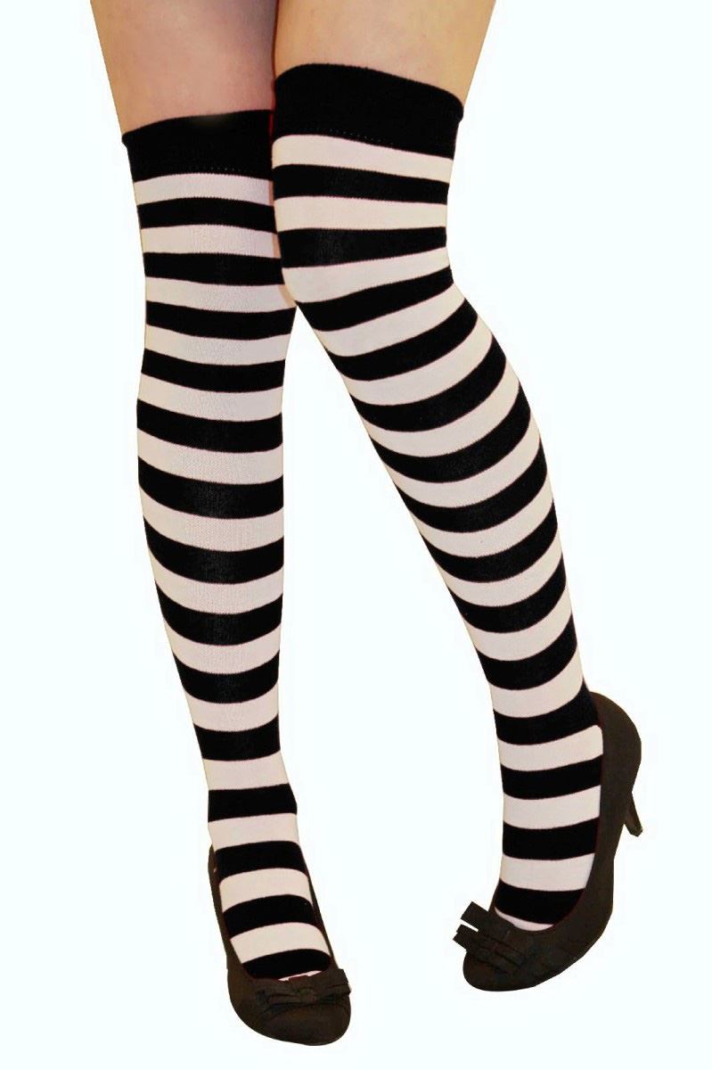 Damen Mädchen OTK gestreifte Socken mit Schleife über dem Knie hoch ausgefallene Socken UK - Bild 10 von 51