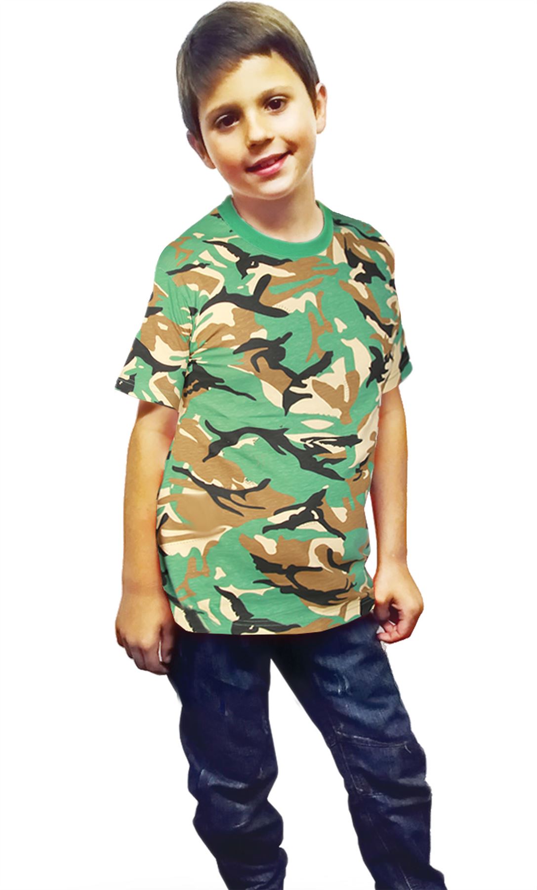 Kids Girls Boys T-Shirt Stripe Printed Muscle SWAT Camouflage Frozen Crew Neck - Picture 8 of 17