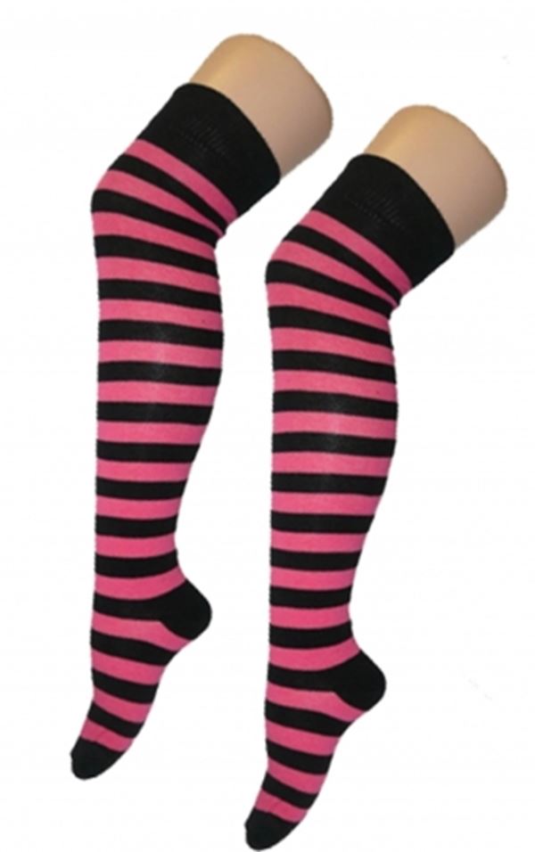 Damen Mädchen OTK gestreifte Socken mit Schleife über dem Knie hoch ausgefallene Socken UK - Bild 22 von 51