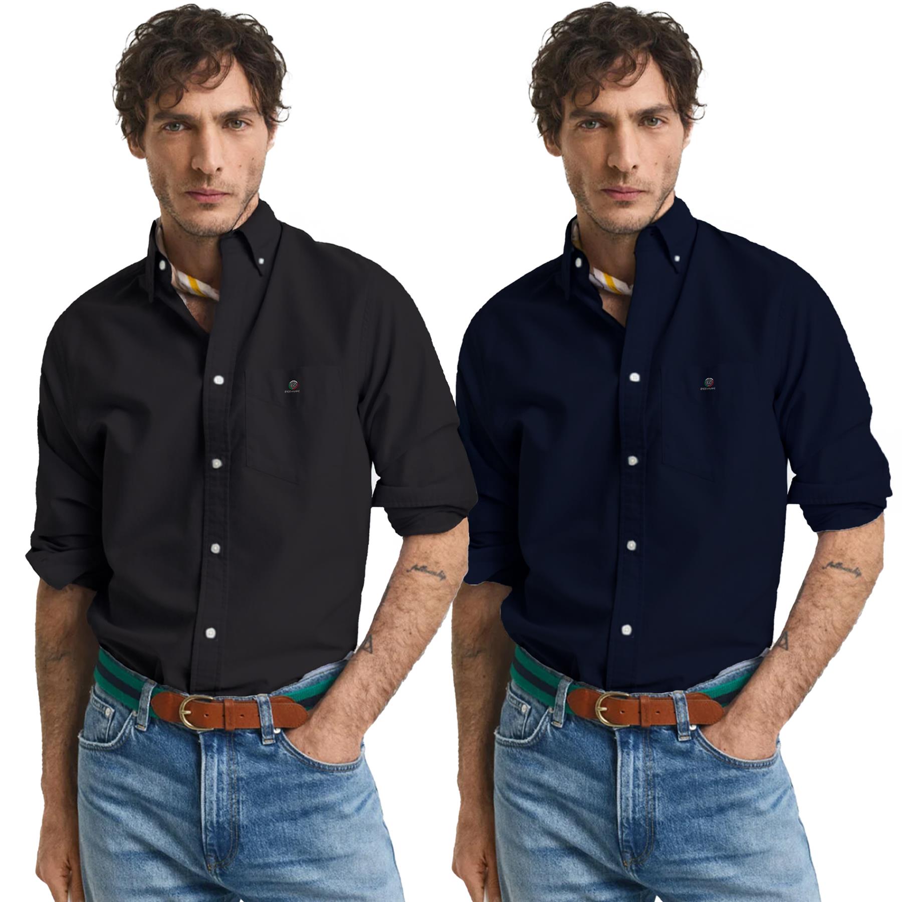 Enzo Mens Long Sleeve Shirt Casual Cotton Regular Fit Embroidered Logo Shirts - Picture 42 of 53