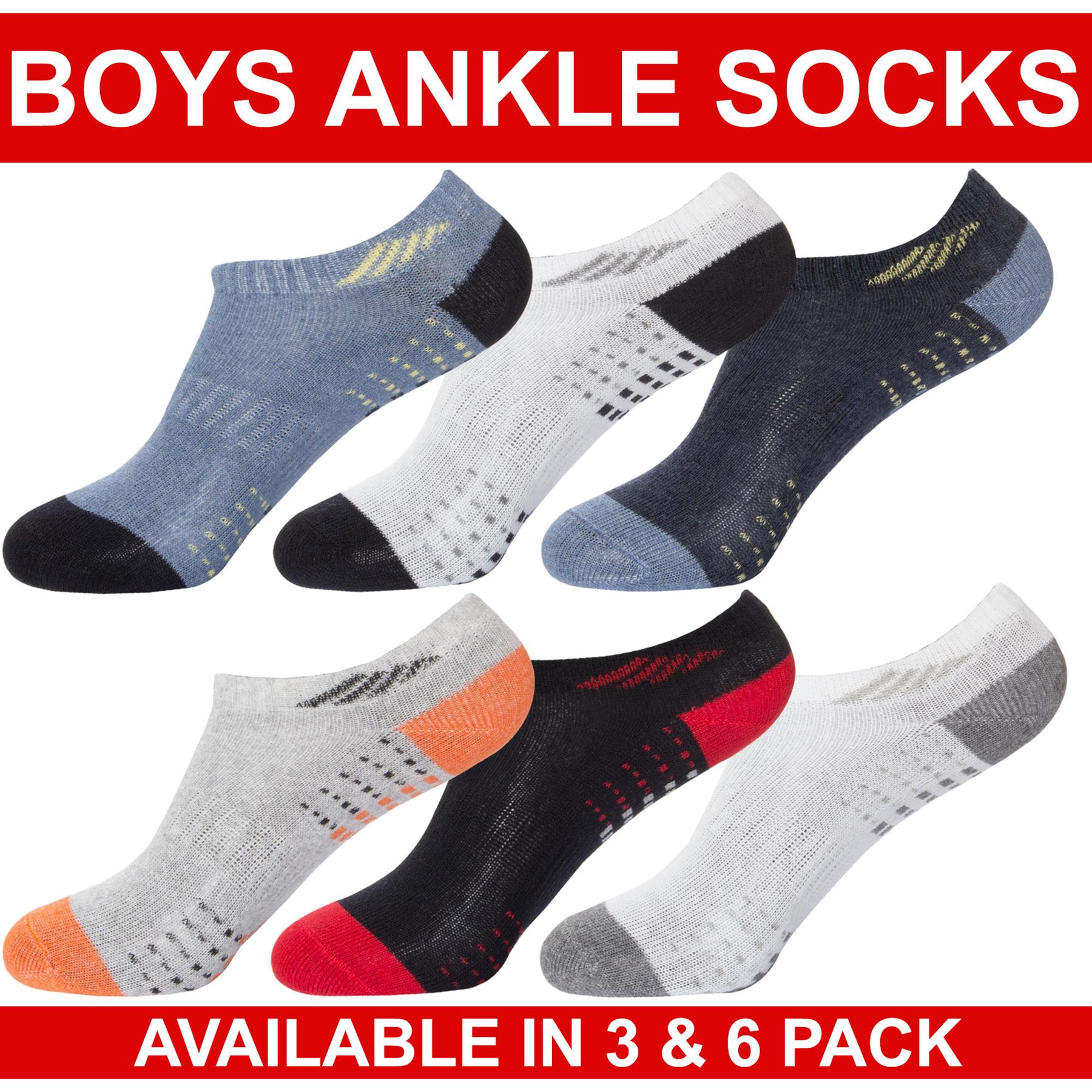Boys Girls Socks Kids Trainer 6 Pairs Sports Ankle Shoe Liner Cotton School Sock - Picture 18 of 36