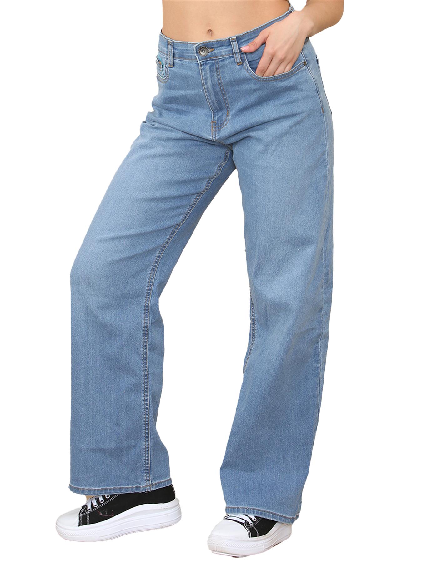 Enzo Womens Straight Leg Cargo Denim Jeans Mid Rise Casual Cotton Pants - Picture 11 of 27