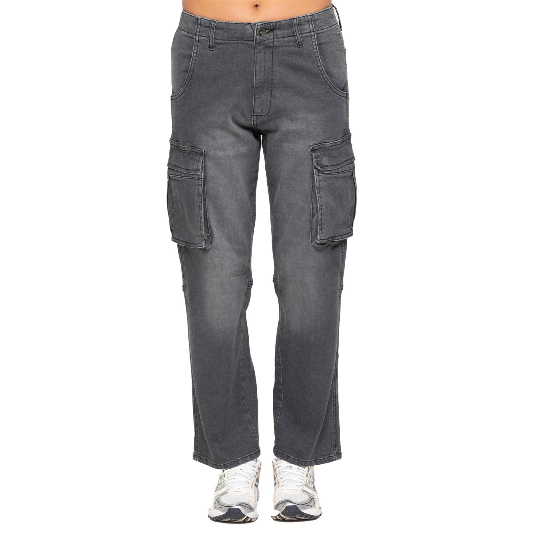 Enzo Womens Straight Leg Cargo Denim Jeans Mid Rise Casual Cotton Pants - Picture 22 of 27