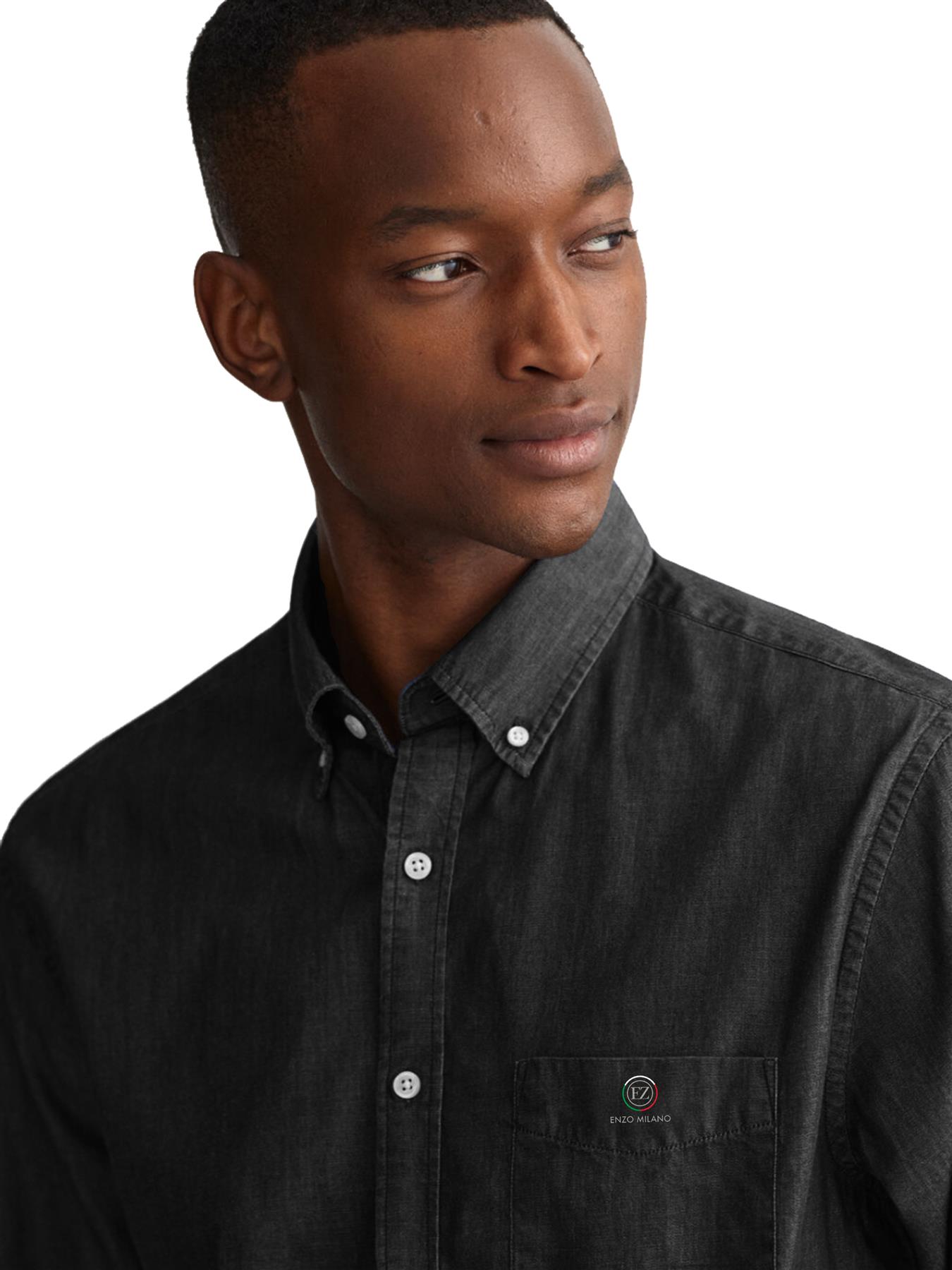Enzo Mens Long Sleeve Shirt Casual Cotton Regular Fit Embroidered Logo Shirts - Picture 25 of 53