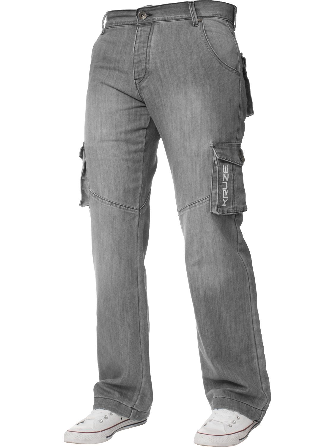 KRUZE Mens Combat Jeans Casual Cargo Work Pants Denim Trousers All
