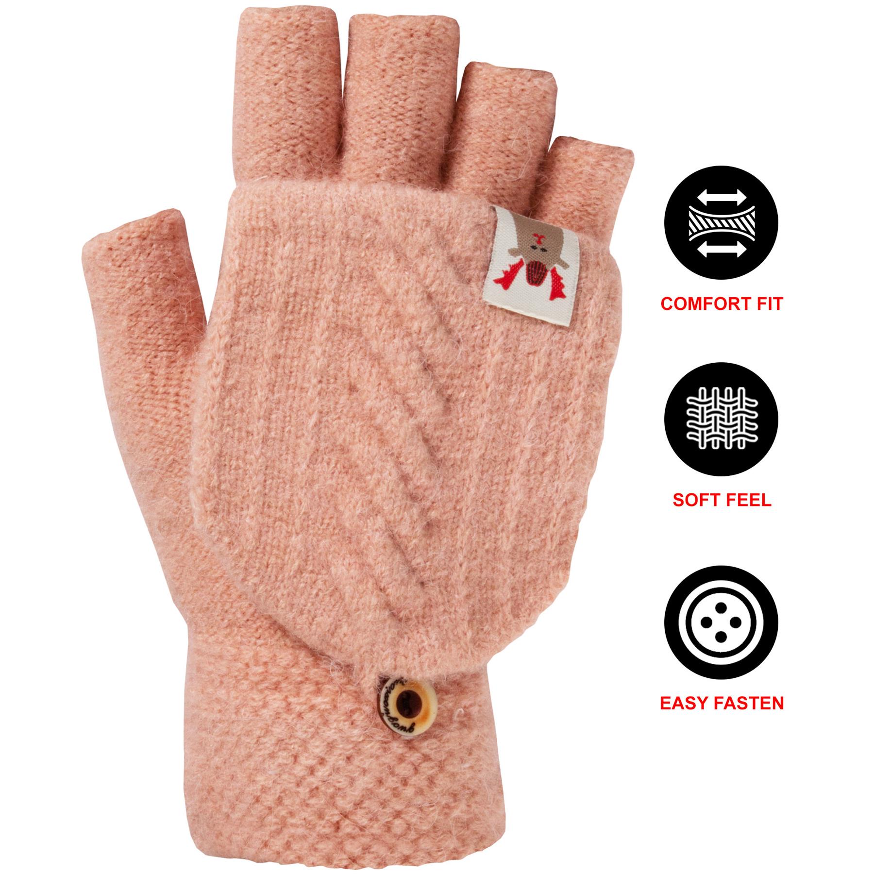 Guantes sin dedos para damas pantalla táctil polar tejido invierno cálido manopla - Imagen 14 de 17