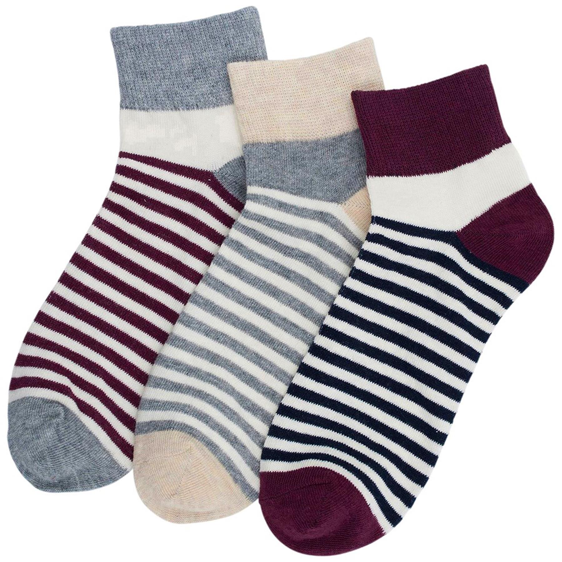 Womens Ankle Socks Ladies Girls Striped Cotton Rich Trainer Sock 3 & 6