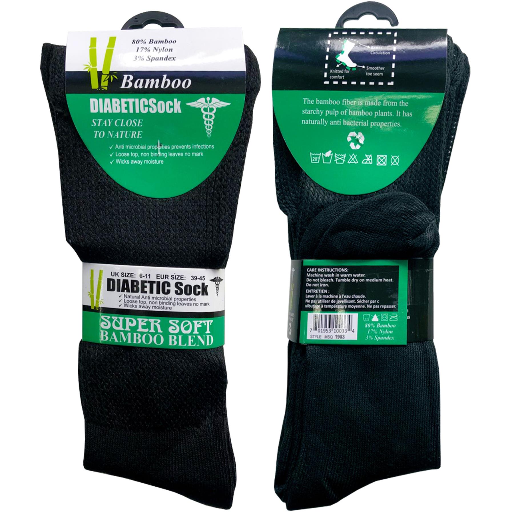 Mens Extra Wide Diabetic Bamboo Socks Super Soft Loose Top Sock 3, 6