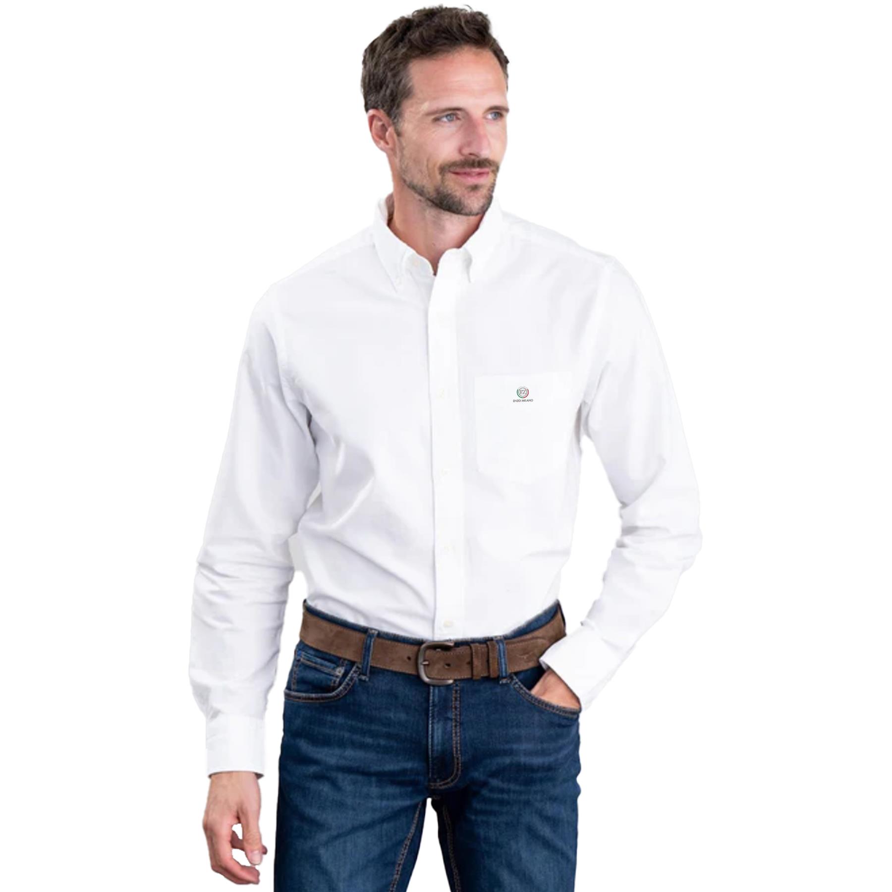 Enzo Mens Long Sleeve Shirt Casual Cotton Regular Fit Embroidered Logo Shirts - Picture 19 of 53