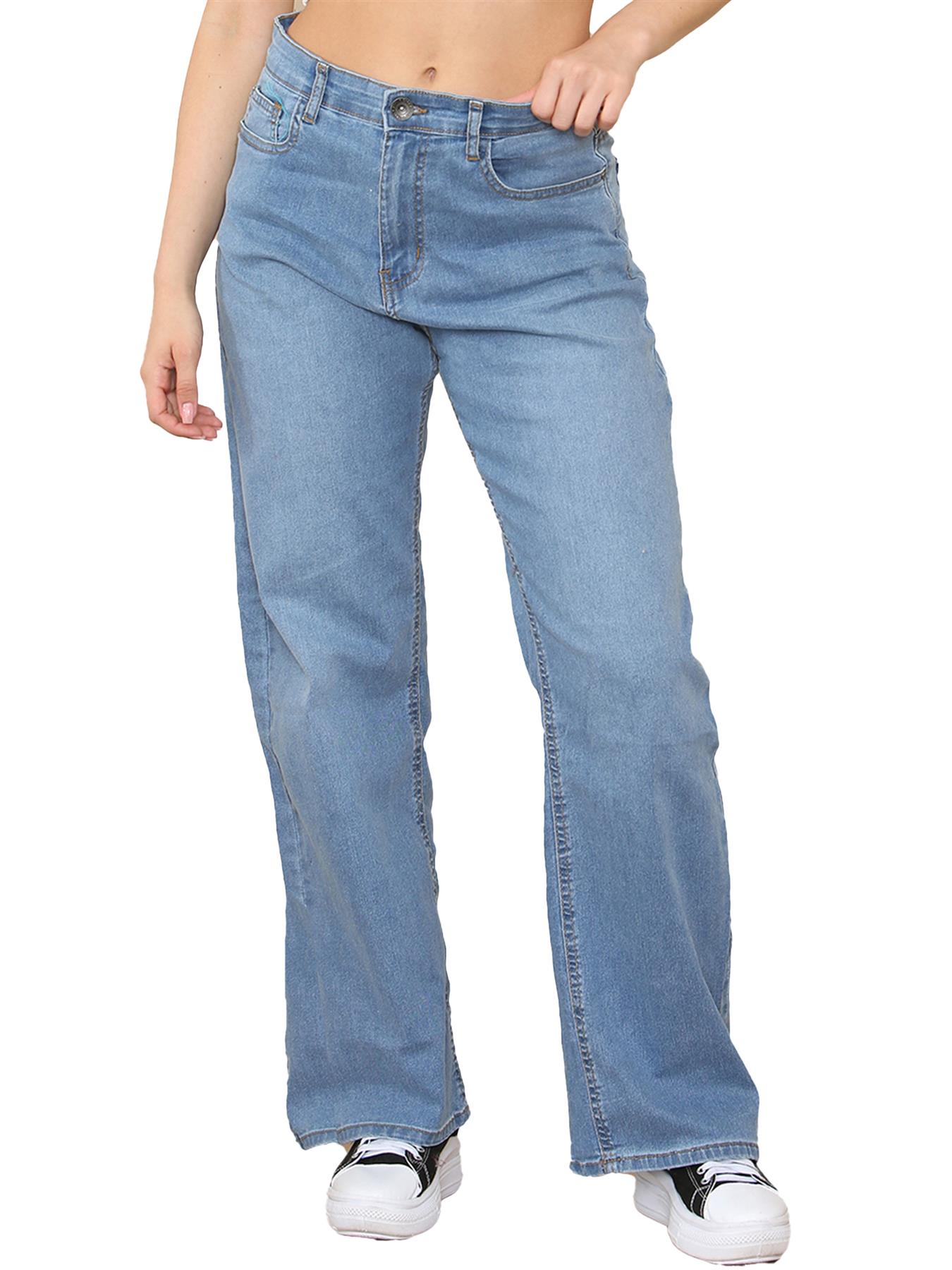 Enzo Womens Straight Leg Cargo Denim Jeans Mid Rise Casual Cotton Pants - Picture 10 of 27