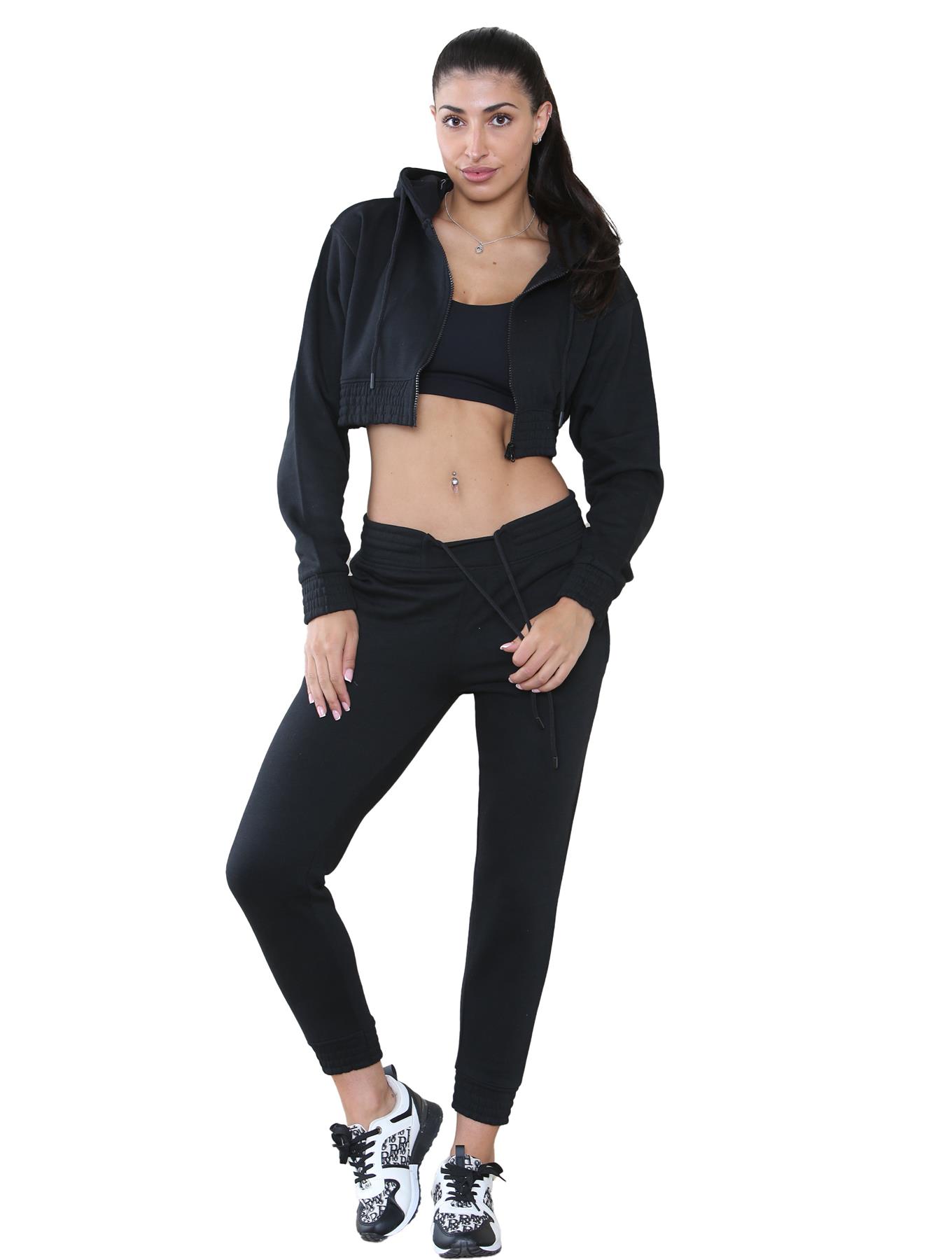 Kruze Womens Tracksuits Sets 2pcs Ladies Crop Zip Hoodie Casual Joggers Suit - Picture 9 of 28