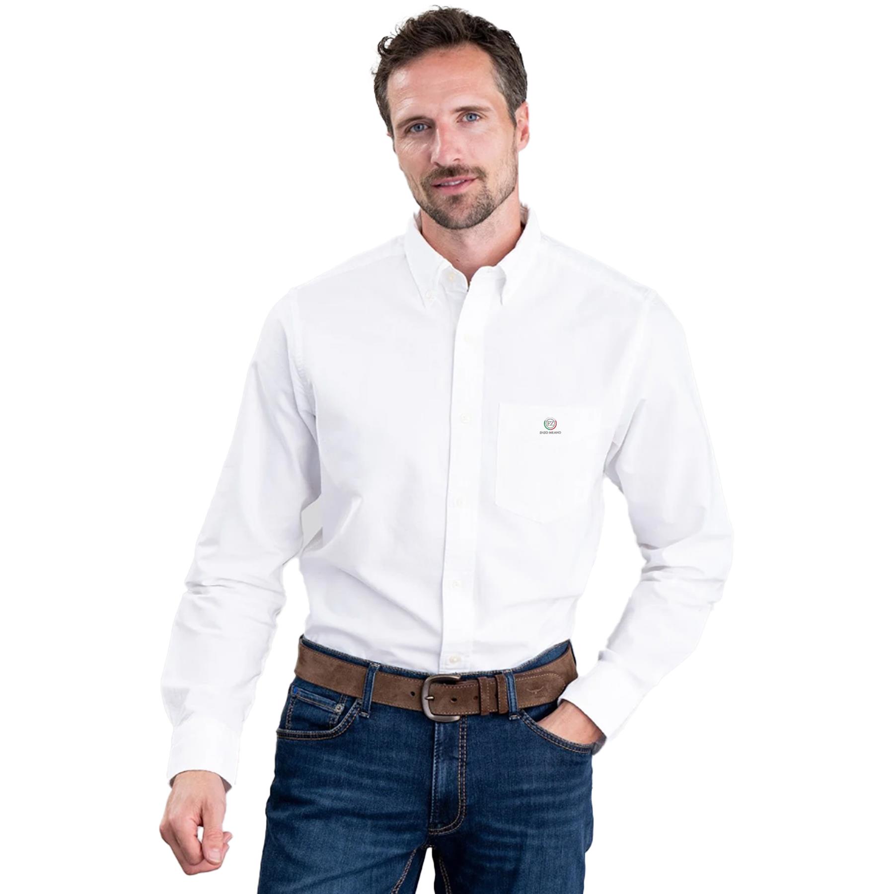 Enzo Mens Long Sleeve Shirt Casual Cotton Regular Fit Embroidered Logo Shirts - Picture 22 of 53