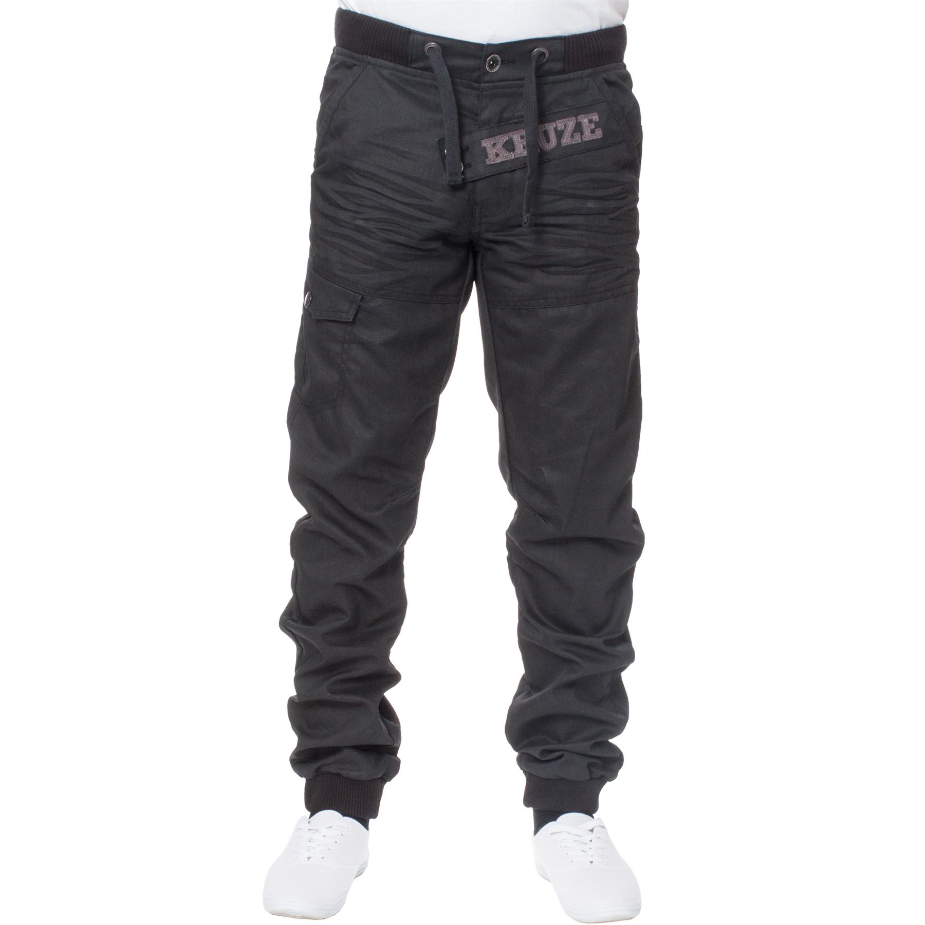 Kruze Mens Cuffed Jeans Joggers Elasticated Waist Denim Trousers Pants
