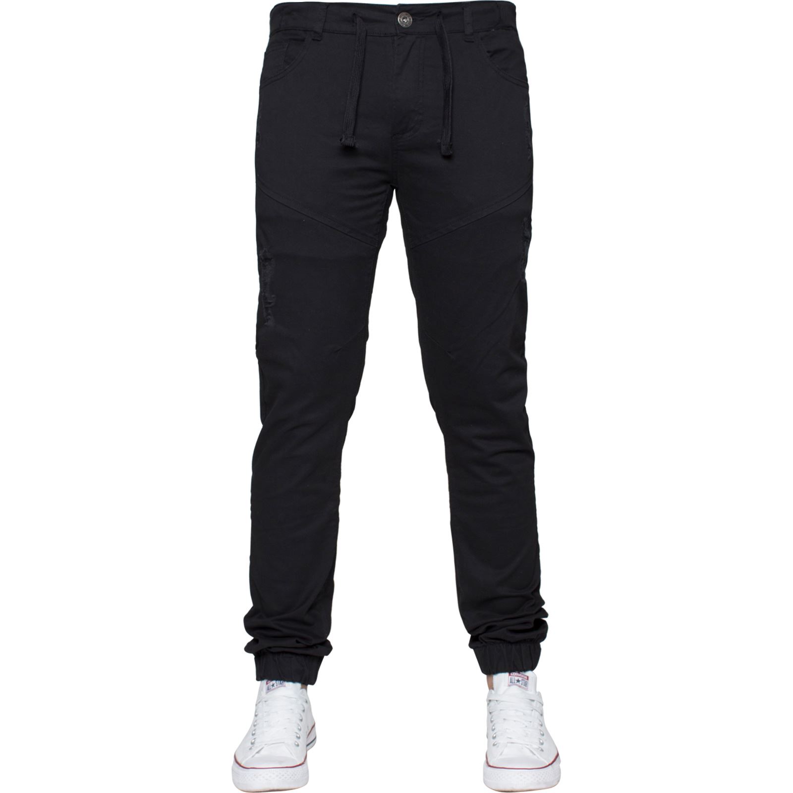 Enzo Mens Cuffed Jeans Stretch Fit Ripped Denim Jogger Pants Big Tall All Waists