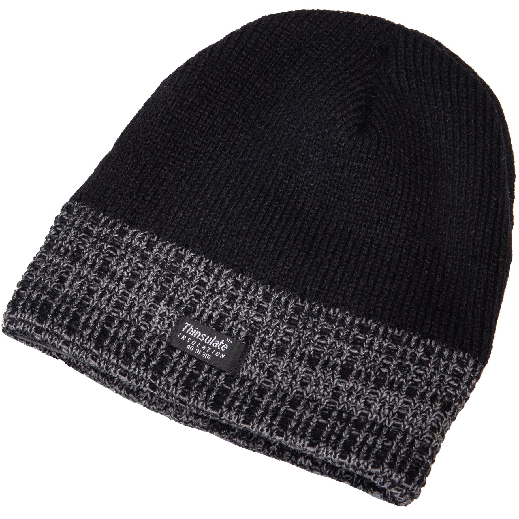 Men Knitted Hat Thermal insulated Winter Wooly Chunky Beanie Black//Grey
