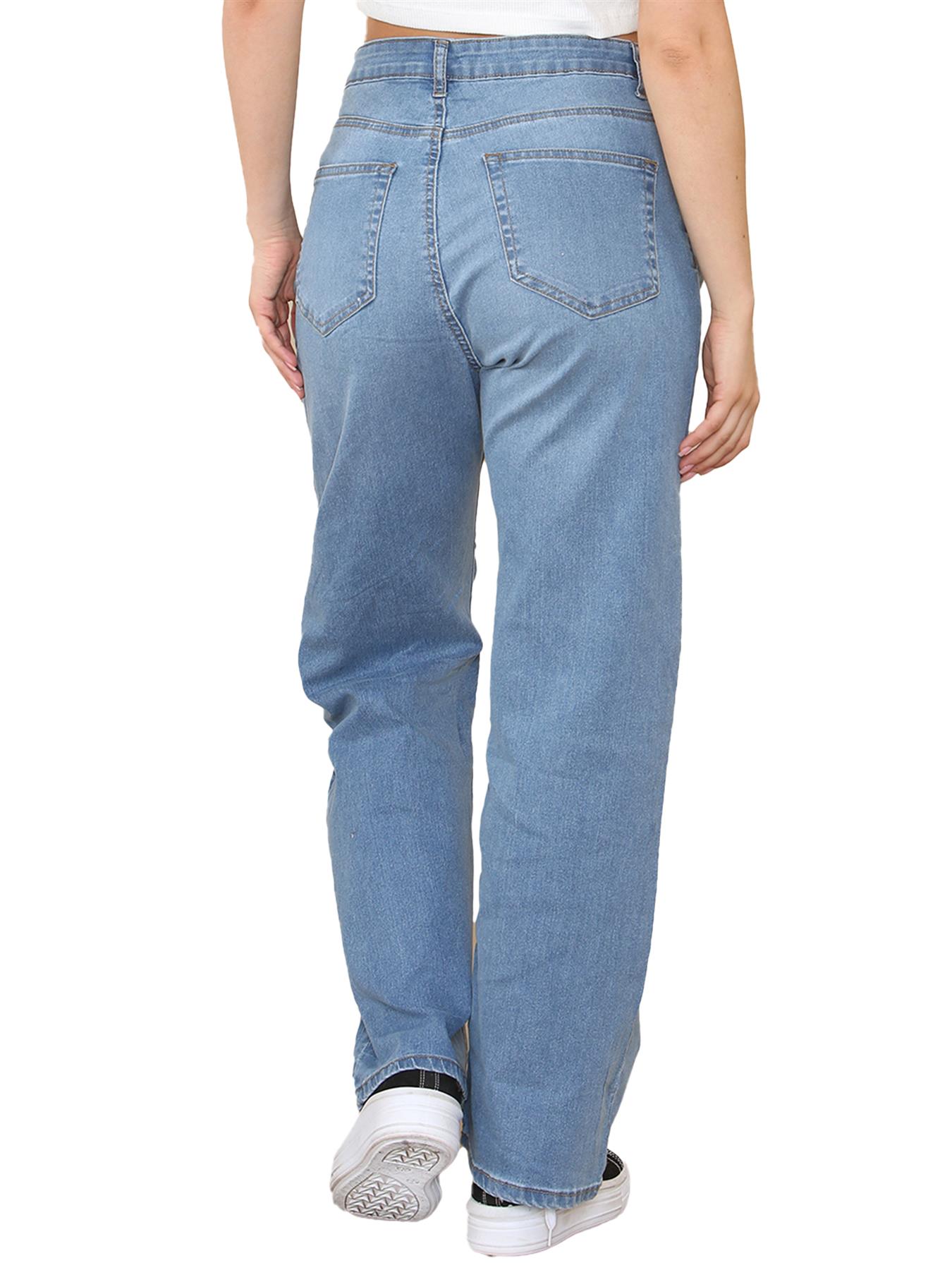 Enzo Womens Straight Leg Cargo Denim Jeans Mid Rise Casual Cotton Pants - Picture 12 of 27