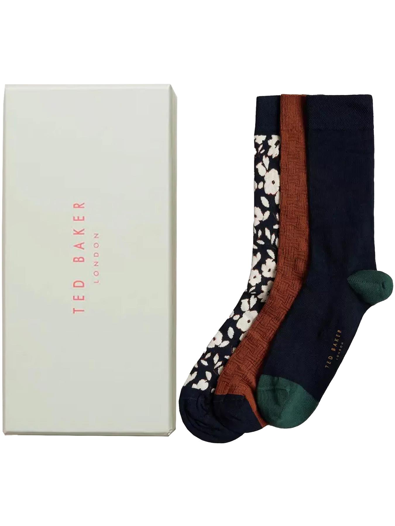 Ted Baker Mens Socks 3 Pairs Casual Cotton Rich Designer Gift Box Sock - Picture 5 of 34