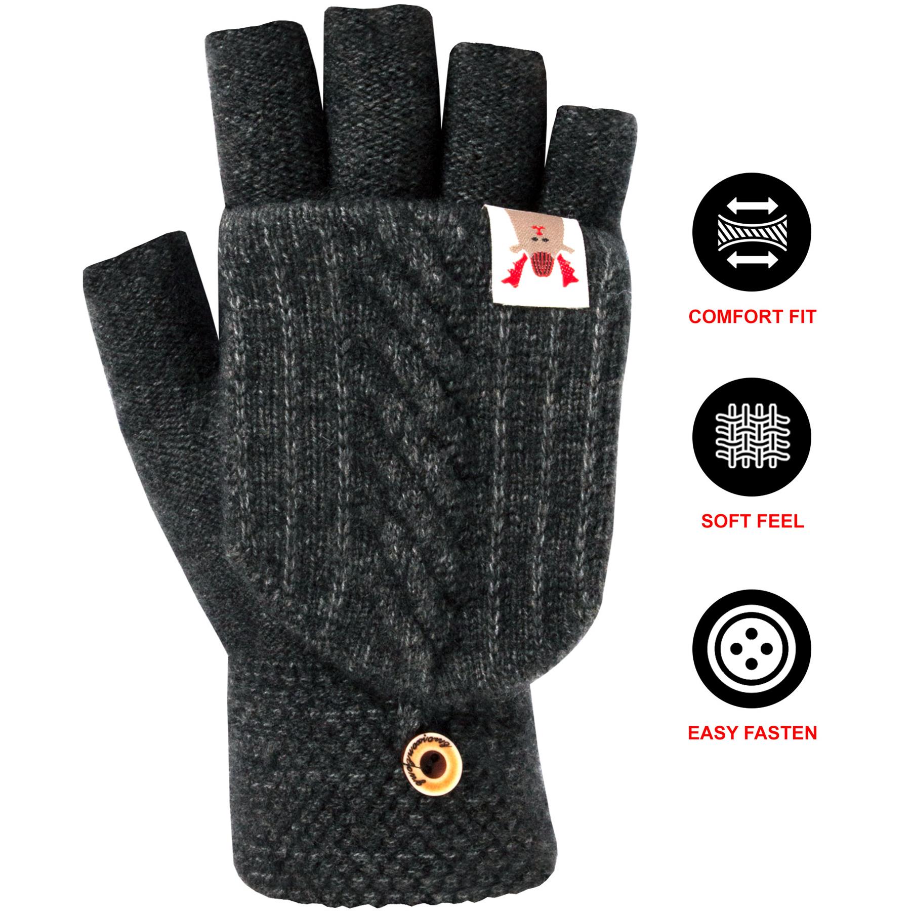 Guantes sin dedos para damas pantalla táctil polar tejido invierno cálido manopla - Imagen 6 de 17