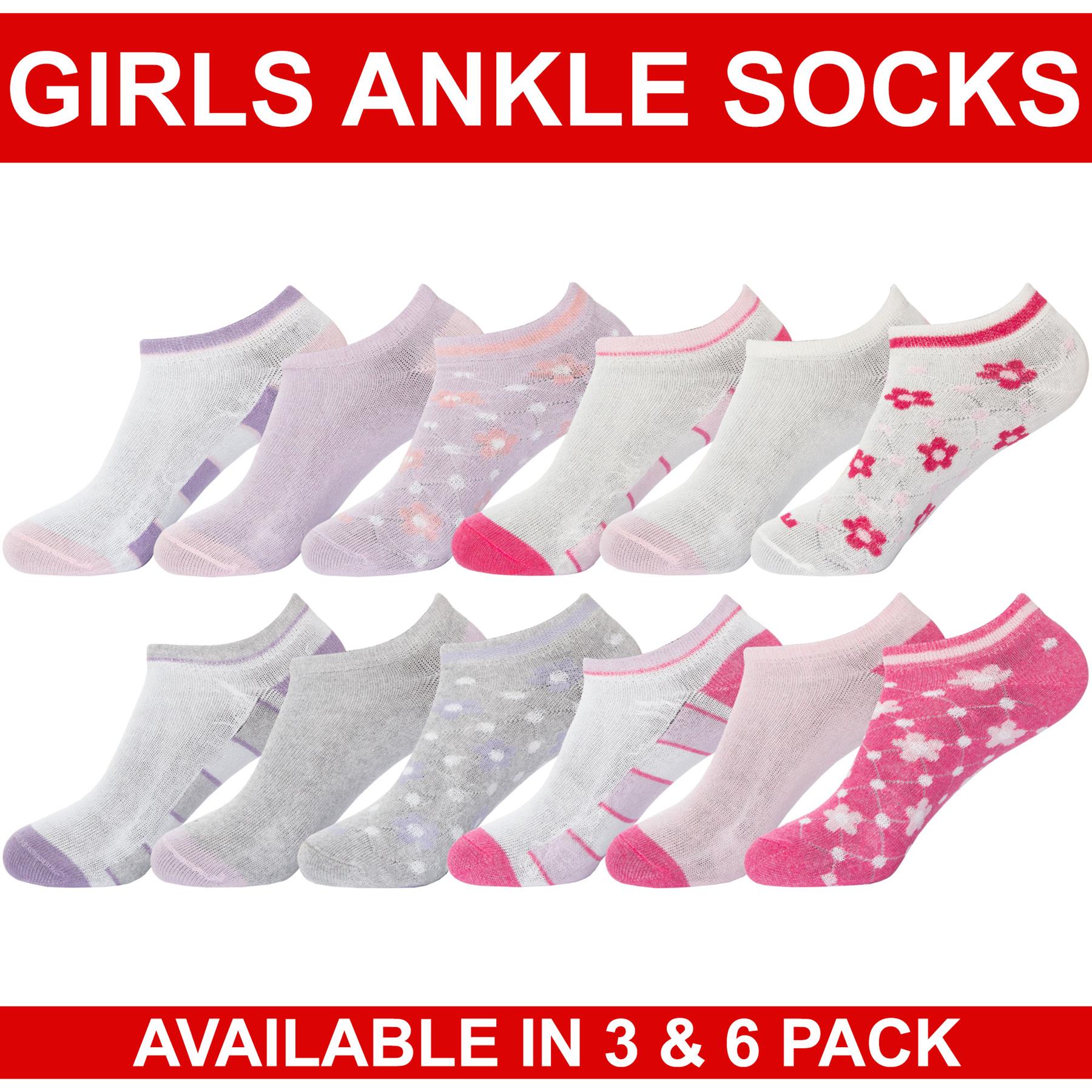 Boys Girls Socks Kids Trainer 6 Pairs Sports Ankle Shoe Liner Cotton School Sock - Picture 23 of 36