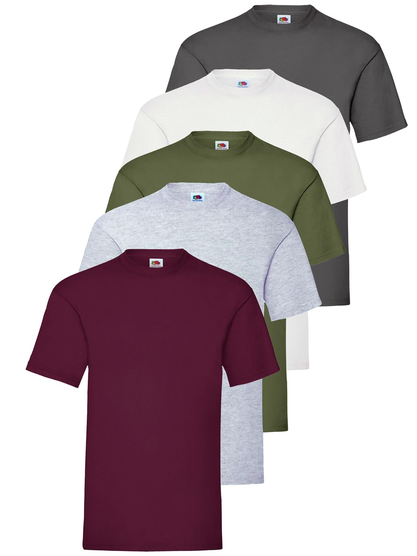 Fruit of the Loom Mens 5 Pack T-Shirts 100% Cotton Plain Solid Tee Shirt - Picture 19 of 36