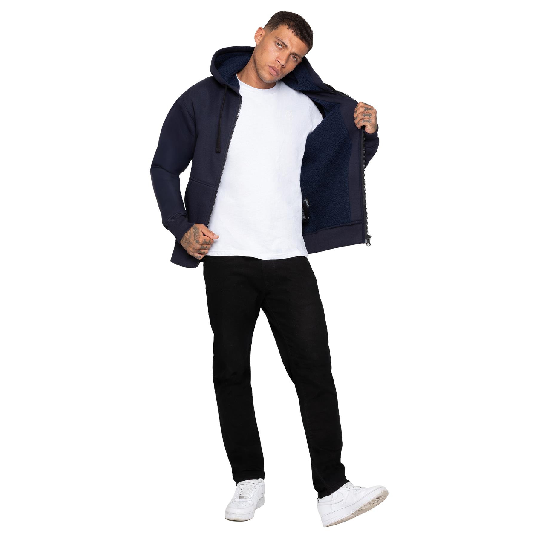 Enzo Mens Sherpa Fleece Hoodie Jacket Plain Borg Lined Hooded Zipper Sweatshirt - Picture 16 of 16