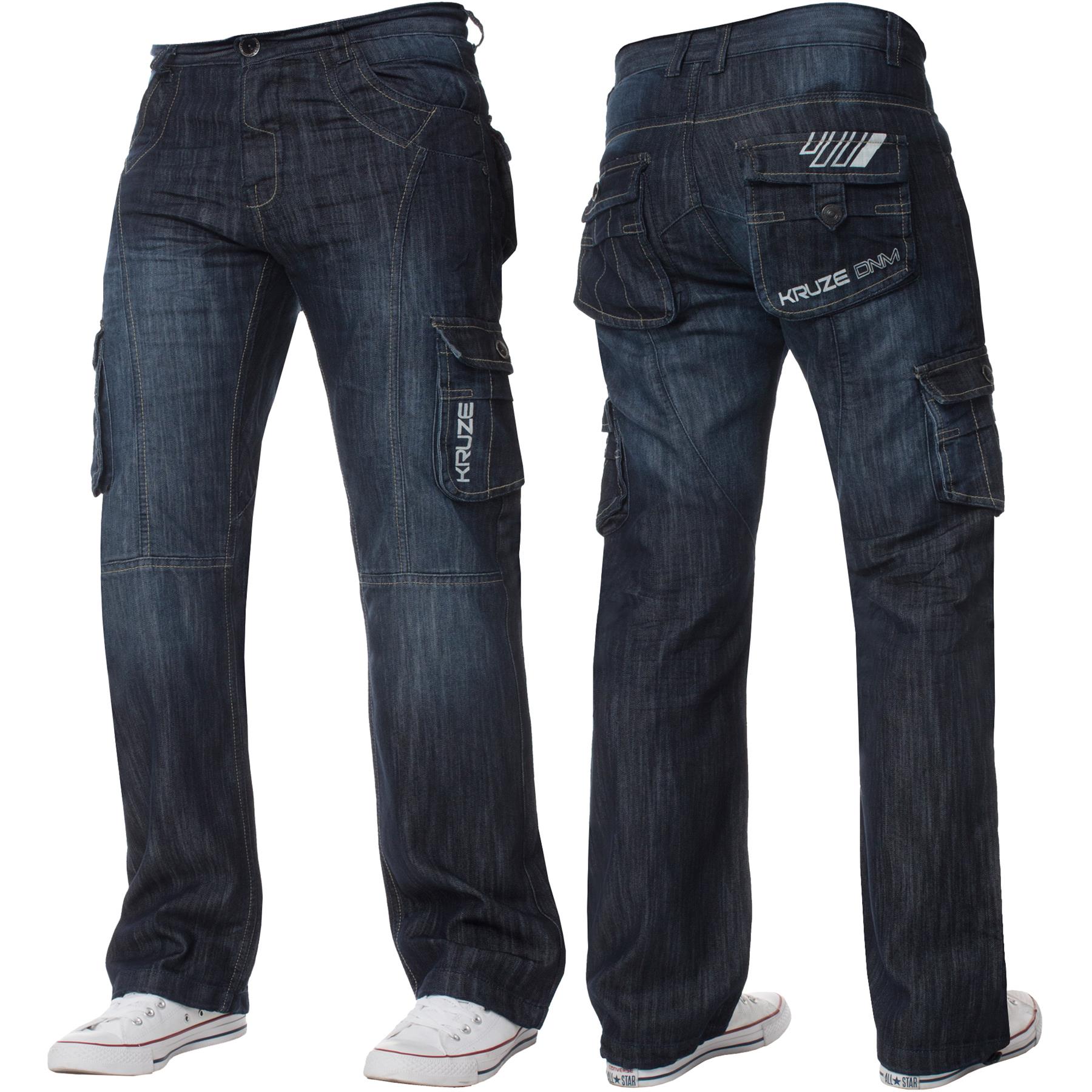 Kruze Mens Combat Jeans Cargo Trousers Denim Heavy Duty Work Pants All UK Sizes - Picture 10 of 19