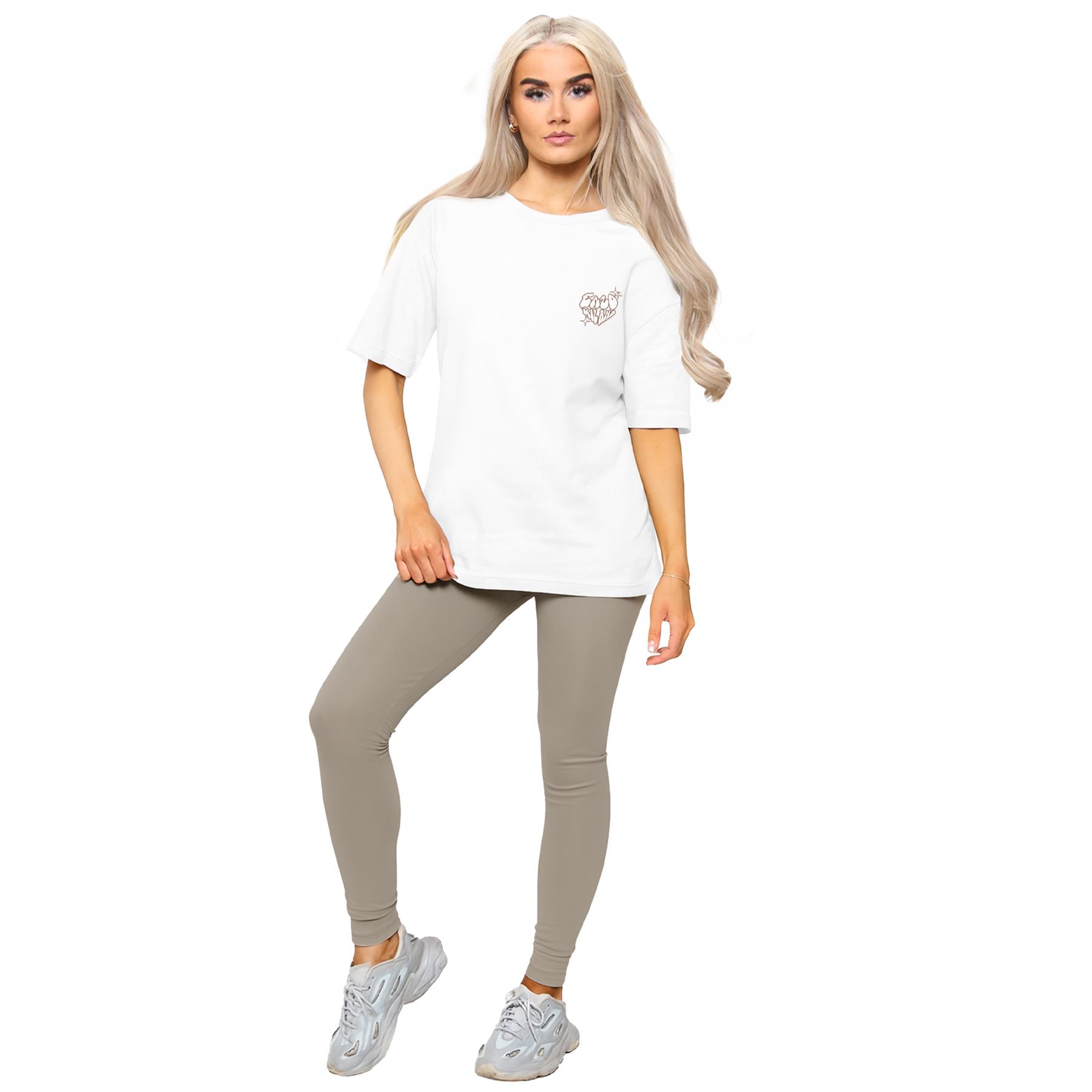 Conjunto de Conjunto para Mujer Enzo Cuello Redondo Logo Camiseta Elástica Elastizada Leggings Traje - Imagen 17 de 19