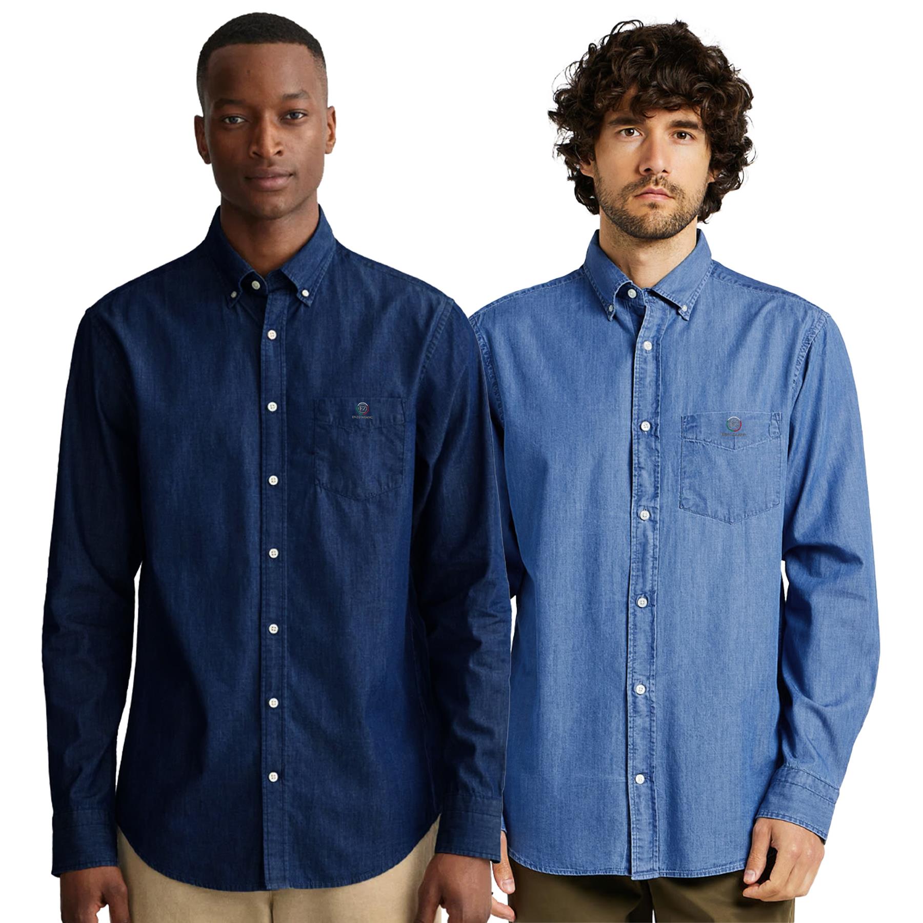 Enzo Mens Long Sleeve Shirt Casual Cotton Regular Fit Embroidered Logo Shirts - Picture 50 of 53