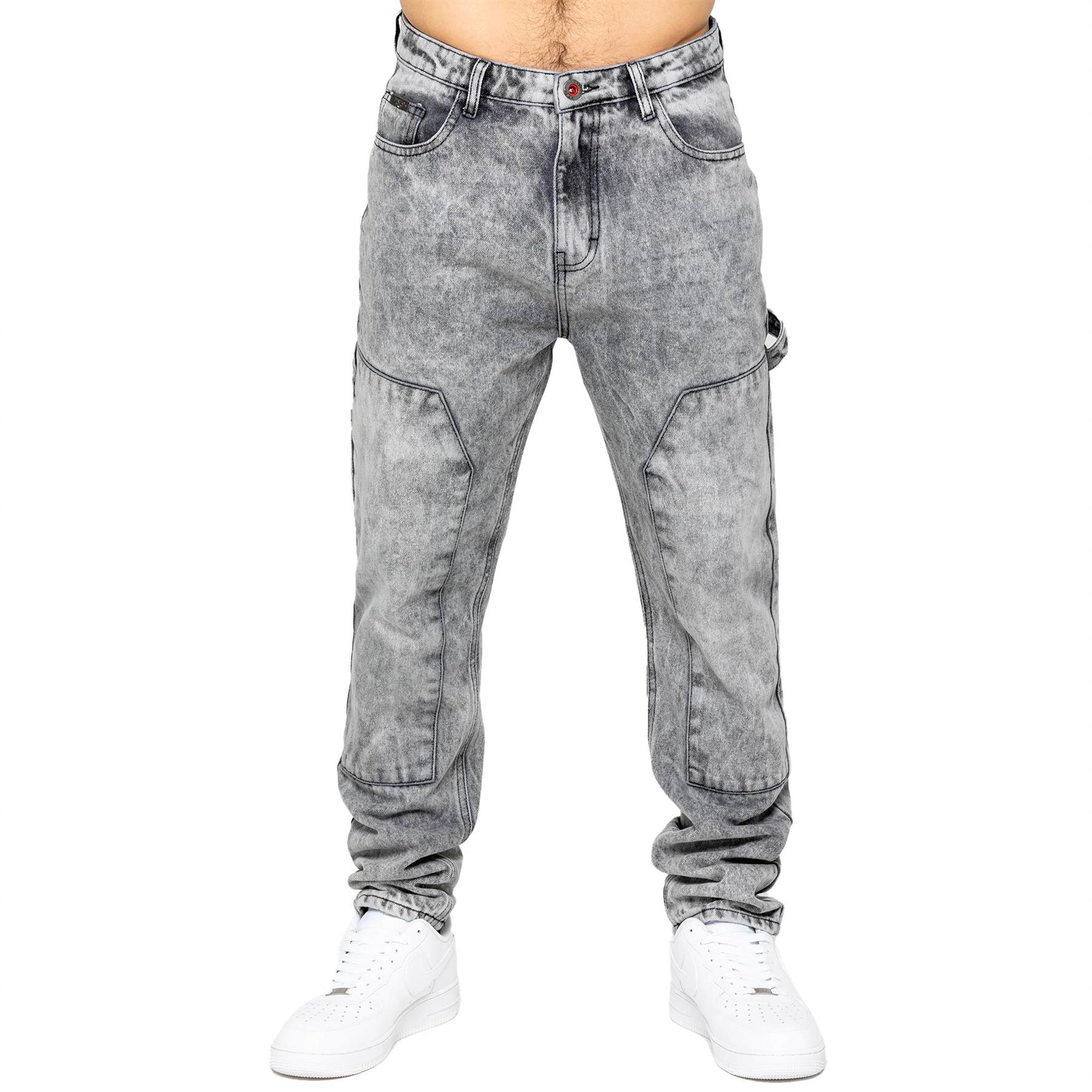 Enzo Mens Carpenter Jeans Regular Fit Straight Leg Casual Mid-rise Pants - Picture 3 of 20