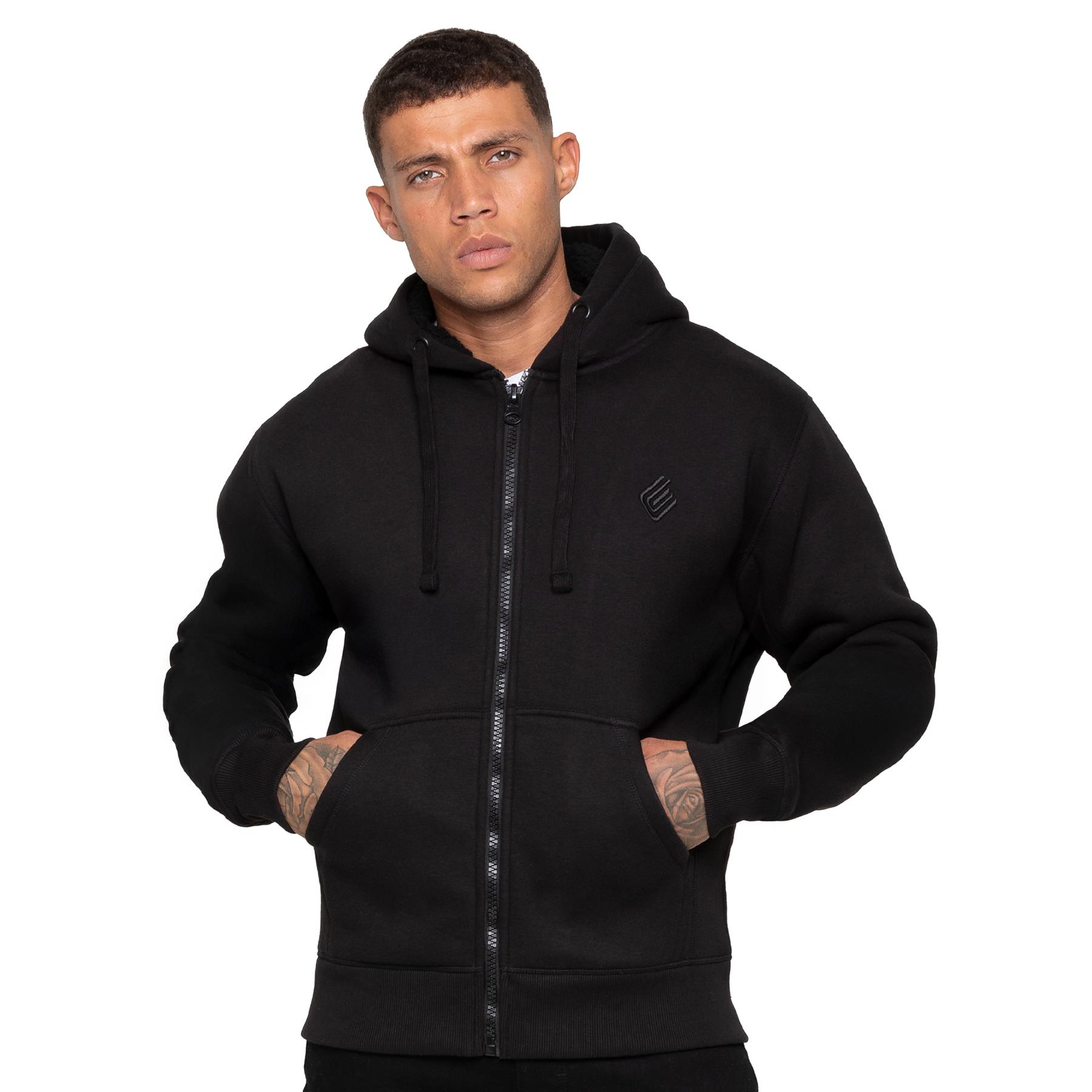 Enzo Mens Sherpa Fleece Hoodie Jacket Plain Borg Lined Hooded Zipper Sweatshirt - Picture 3 of 16