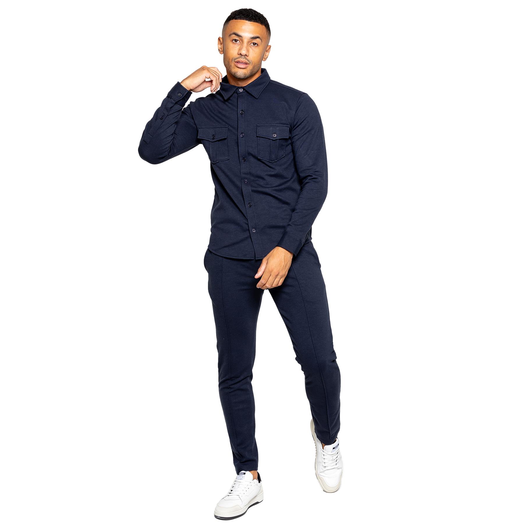 Enzo Mens Tracksuit Casual Overshirt Stretch Joggers Trousers Outfit Set - Picture 24 of 38