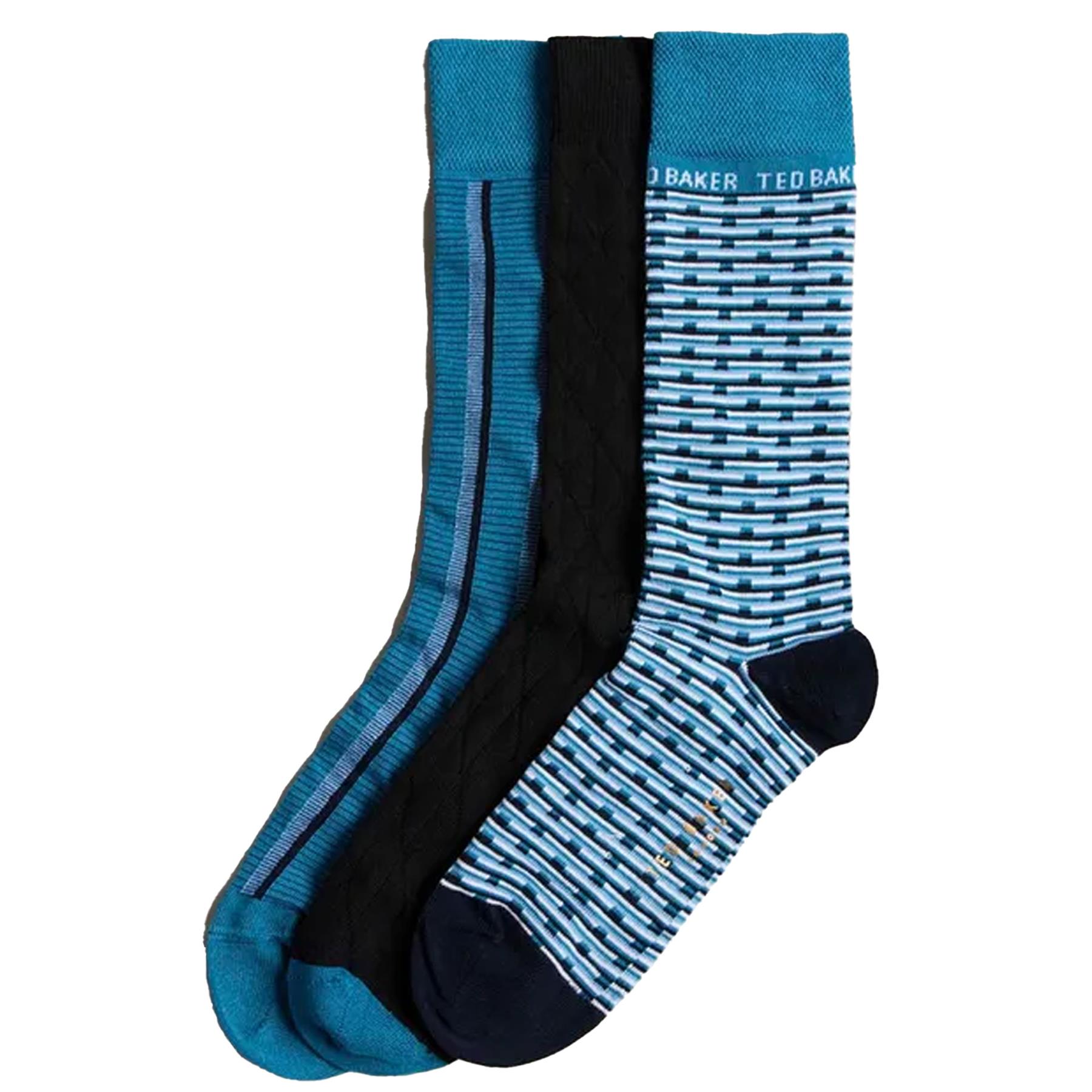 Ted Baker Mens Socks 3 Pairs Casual Cotton Rich Designer Gift Box Sock - Picture 22 of 34
