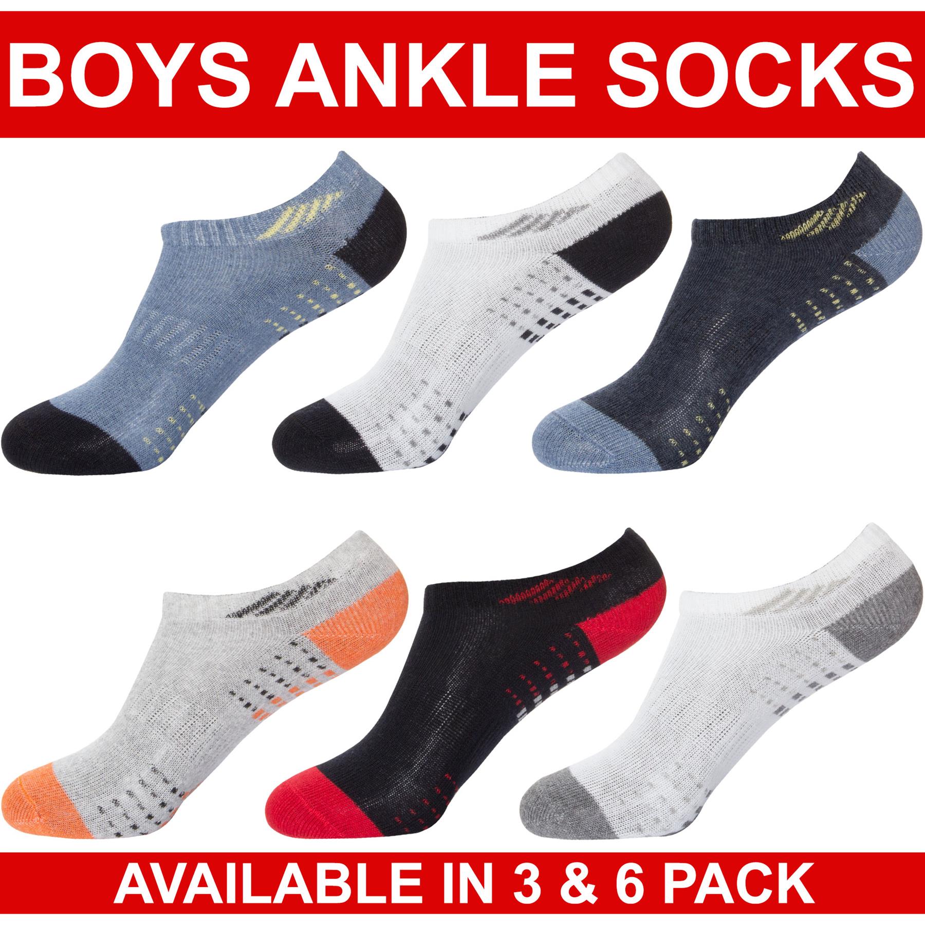 Boys Girls Socks Kids Trainer 6 Pairs Sports Ankle Shoe Liner Cotton School Sock - Picture 19 of 36