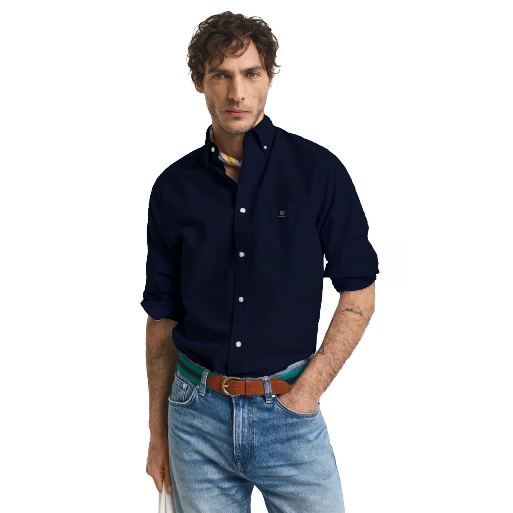 Enzo Mens Long Sleeve Shirt Casual Cotton Regular Fit Embroidered Logo Shirts - Picture 11 of 53