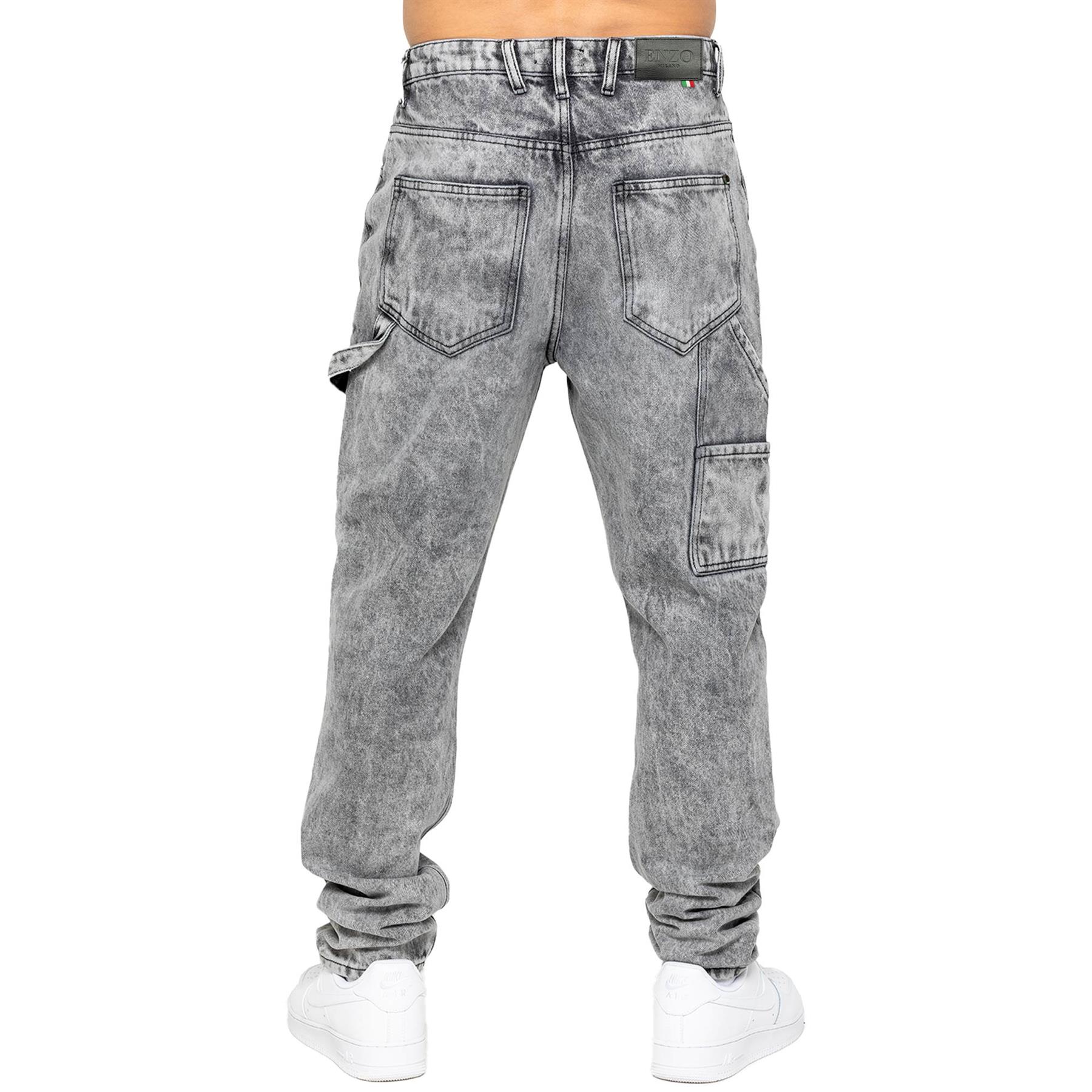Enzo Mens Carpenter Jeans Regular Fit Straight Leg Casual Mid-rise Pants - Picture 5 of 20