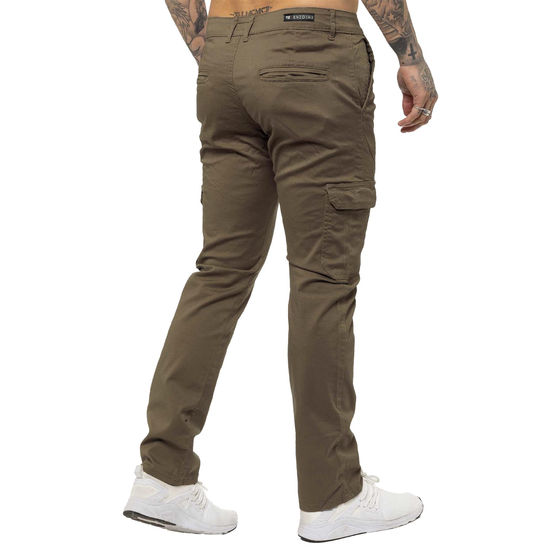 Enzo Mens Cargo Trousers Combat Jeans Slim Fit Casual Cotton Stretch Work Pants - Picture 25 of 27
