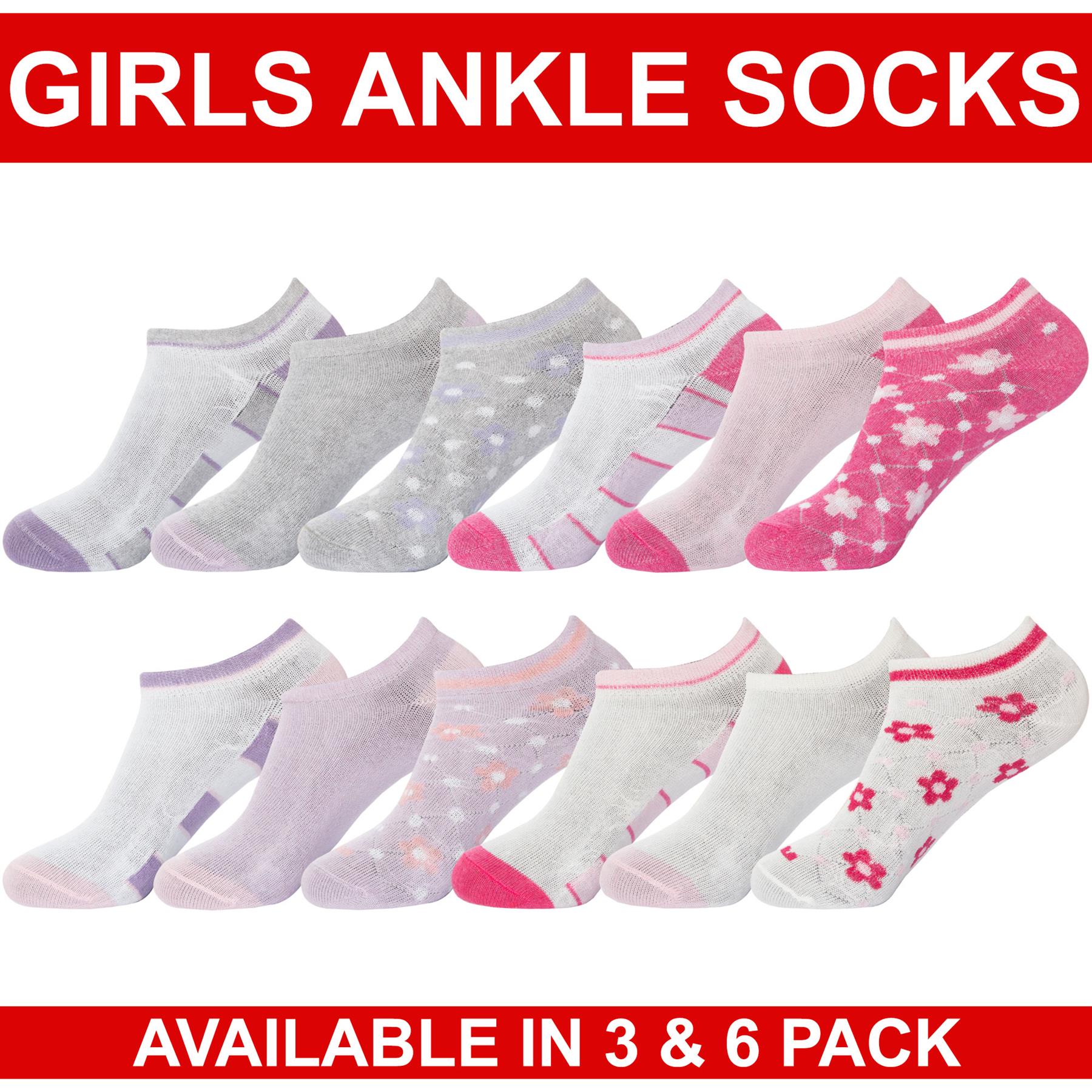 Boys Girls Socks Kids Trainer 6 Pairs Sports Ankle Shoe Liner Cotton School Sock - Picture 21 of 36