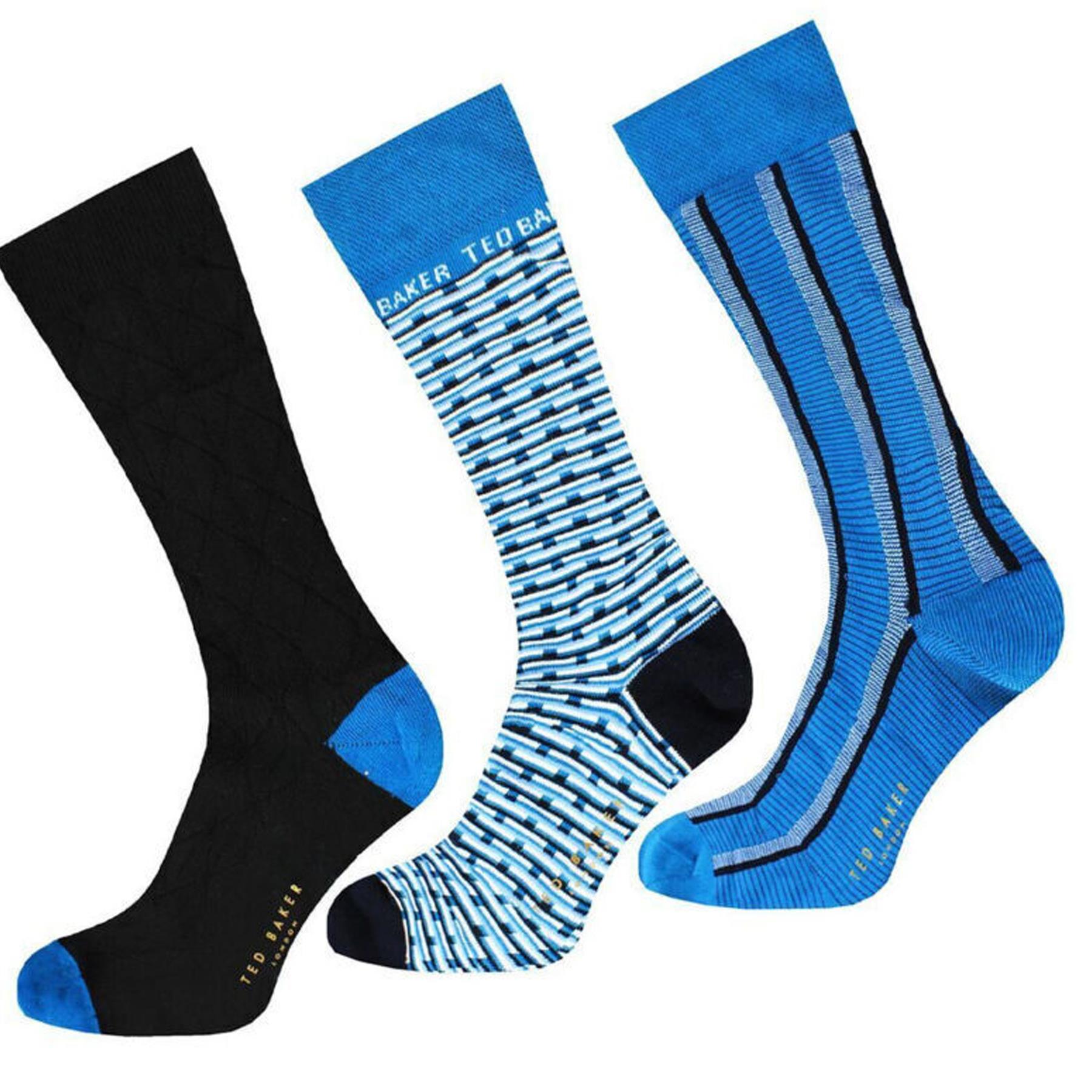 Ted Baker Mens Socks 3 Pairs Casual Cotton Rich Designer Gift Box Sock - Picture 24 of 34