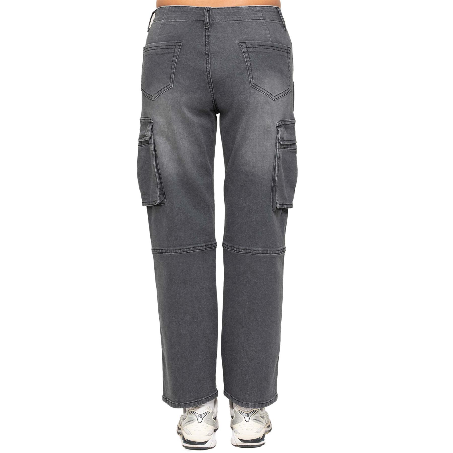 Enzo Womens Straight Leg Cargo Denim Jeans Mid Rise Casual Cotton Pants - Picture 23 of 27