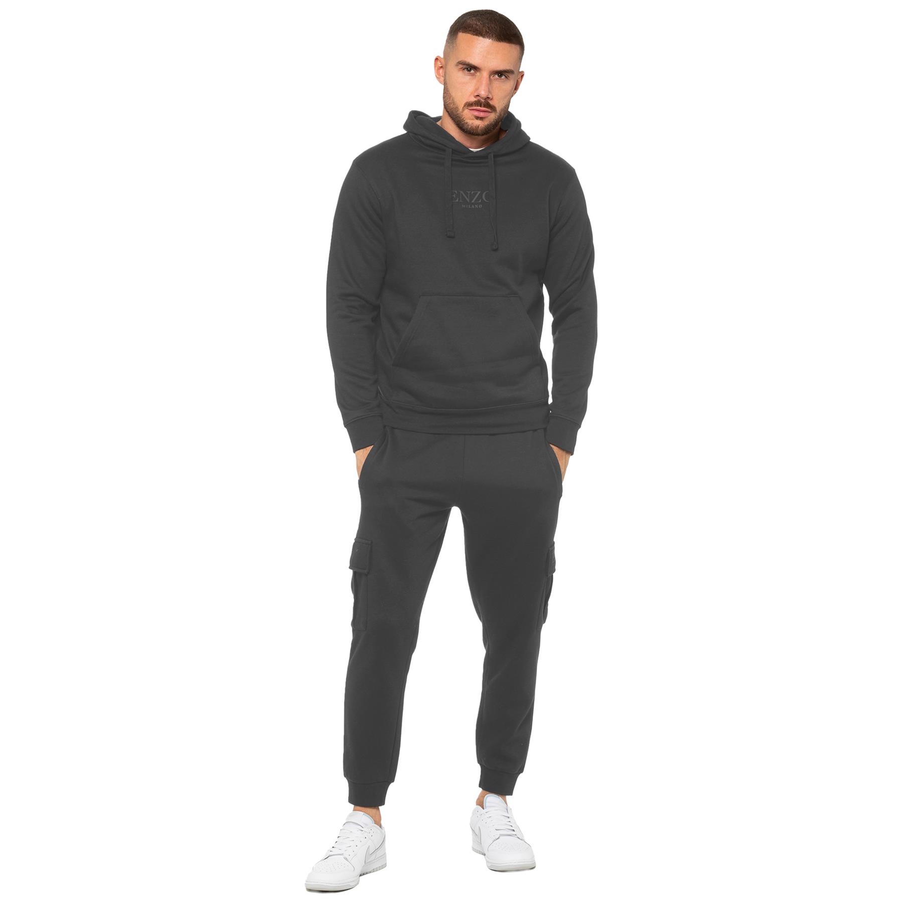Enzo Mens Tracksuit Set Zip Regular Fit Hoodie Cuffed Joggers Casual 2pc Suit - Picture 72 of 107