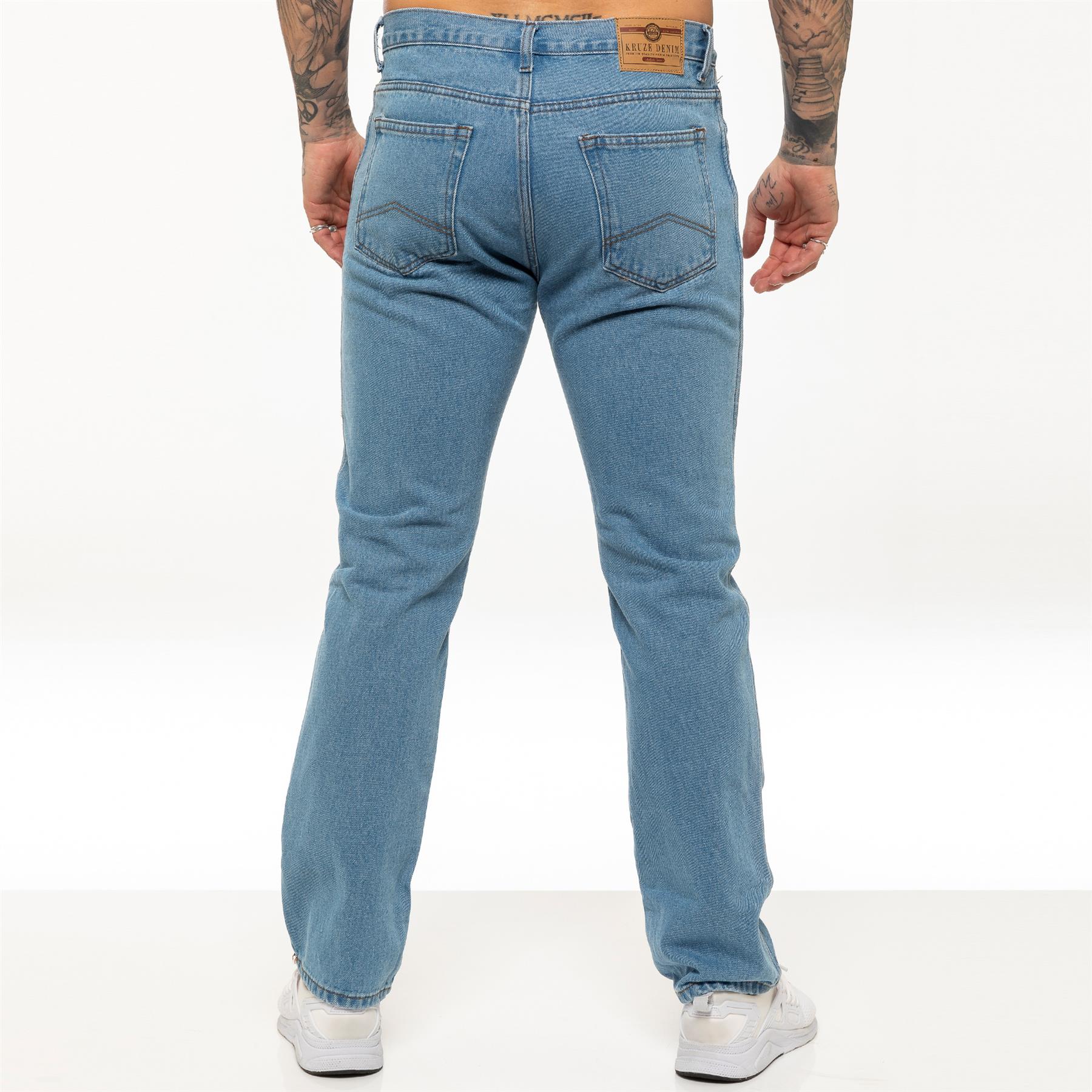 Kruze Mens Jeans Straight Leg Denim Trousers Regular Casual Work Pants UK Sizes - Picture 11 of 25