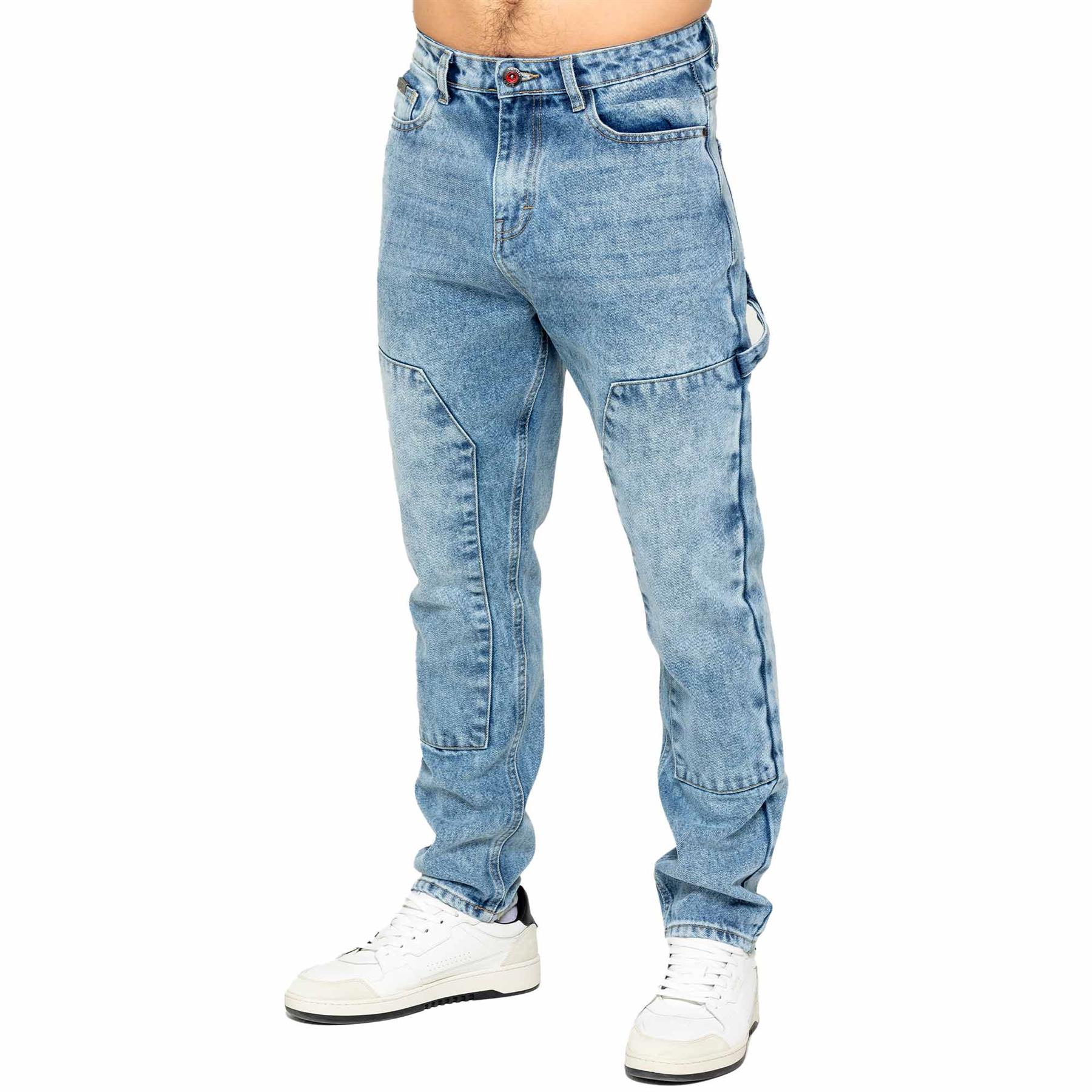 Enzo Mens Carpenter Jeans Regular Fit Straight Leg Casual Mid-rise Pants - Picture 12 of 20