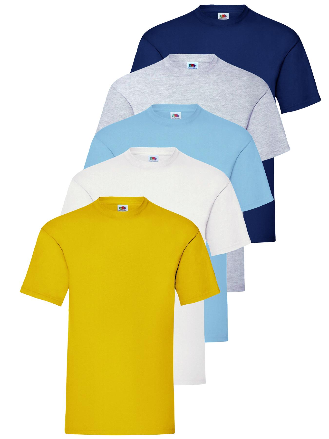 Fruit of the Loom Mens 5 Pack T-Shirts 100% Cotton Plain Solid Tee Shirt - Picture 31 of 36