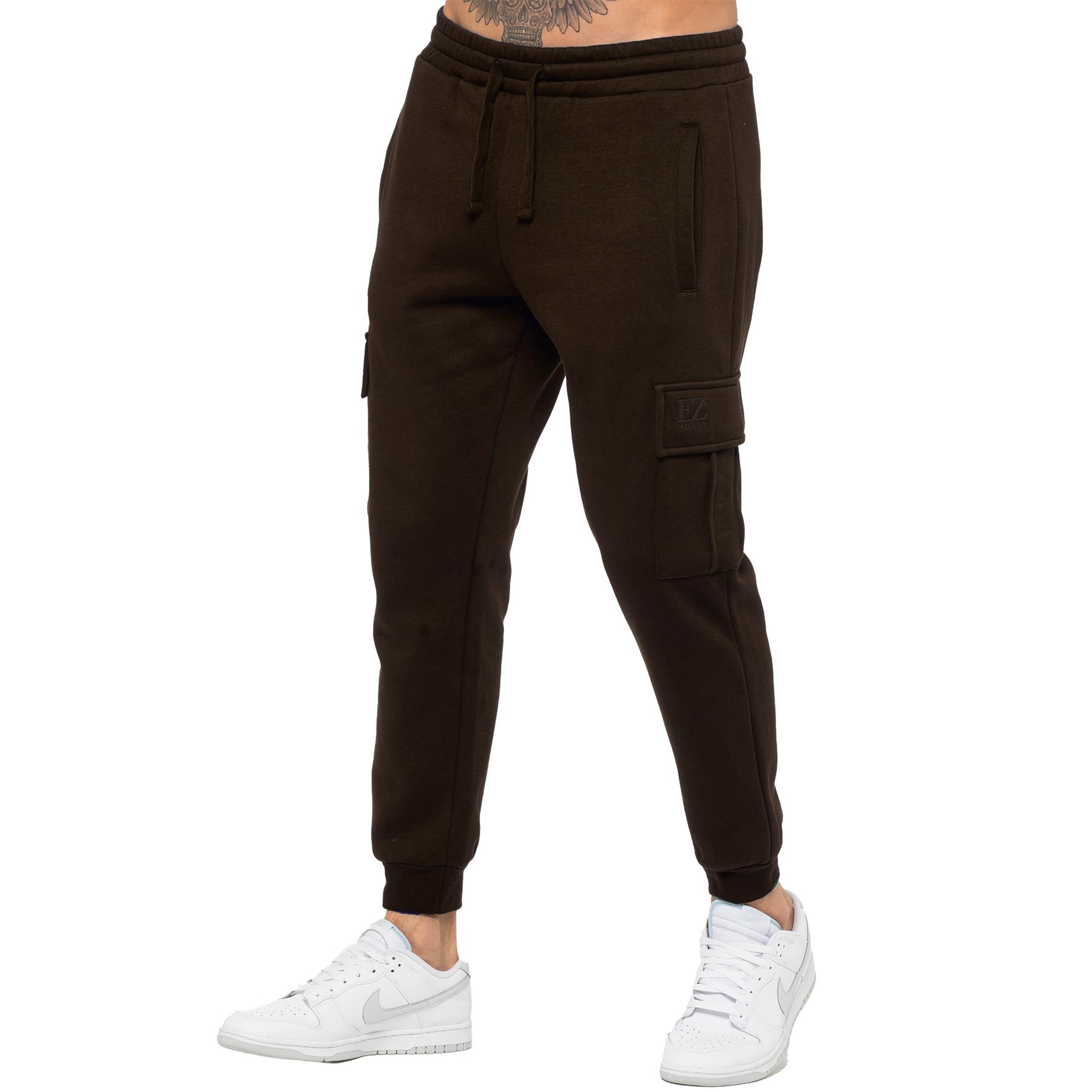 Enzo Mens Joggers Cargo Regular Fit Fleece Adjustable Waist Casual Sweatpants - Picture 17 of 65