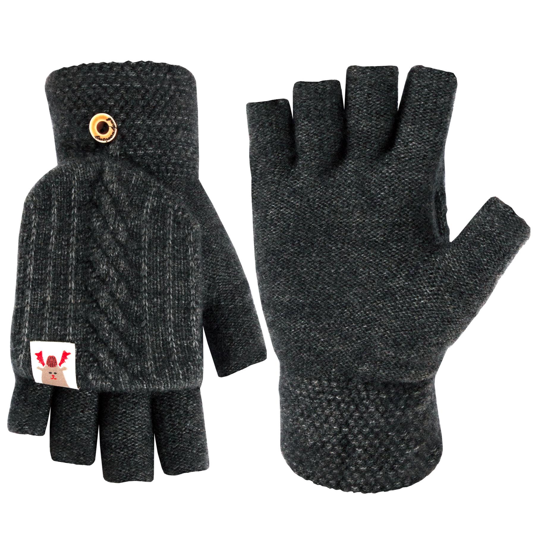 Guantes sin dedos para damas pantalla táctil polar tejido invierno cálido manopla - Imagen 7 de 17