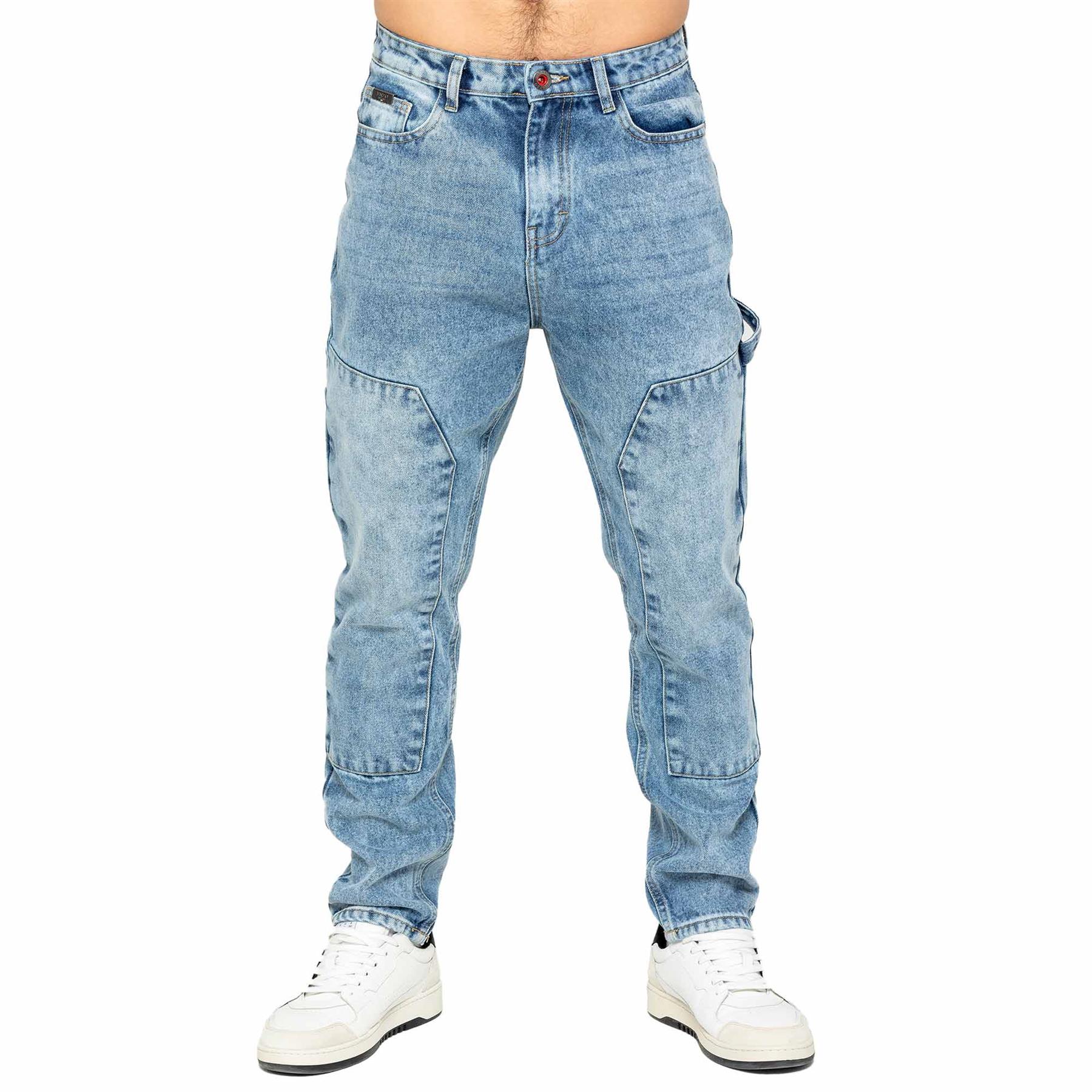 Enzo Mens Carpenter Jeans Regular Fit Straight Leg Casual Mid-rise Pants - Picture 11 of 20