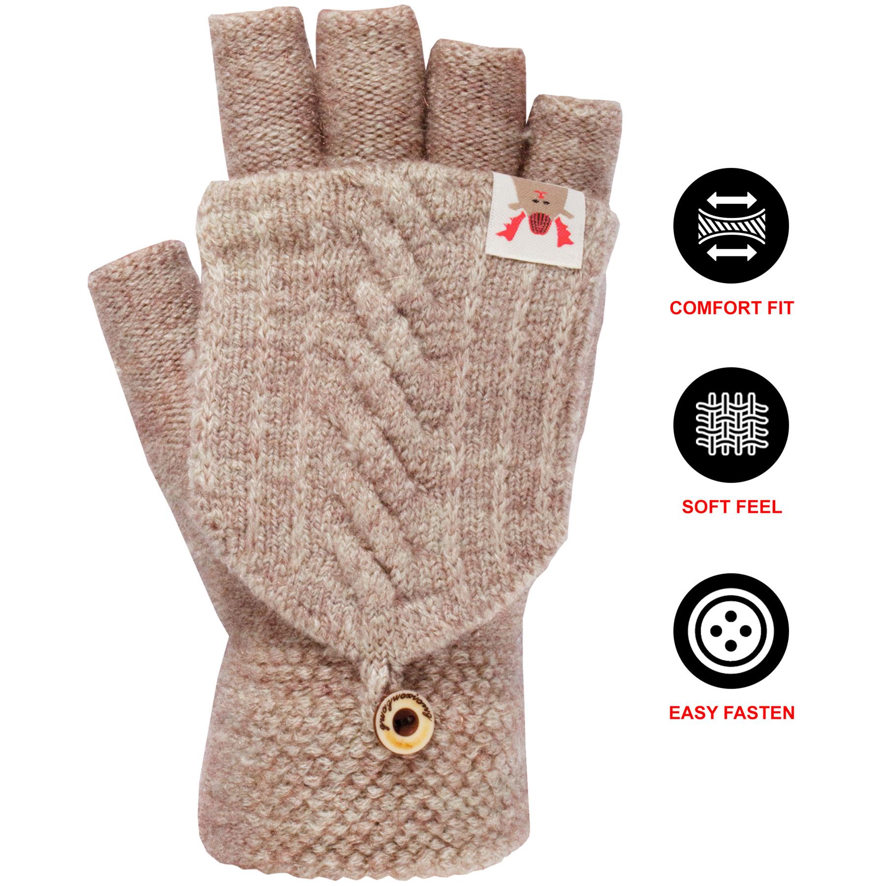 Guantes sin dedos para damas pantalla táctil polar tejido invierno cálido manopla - Imagen 2 de 17