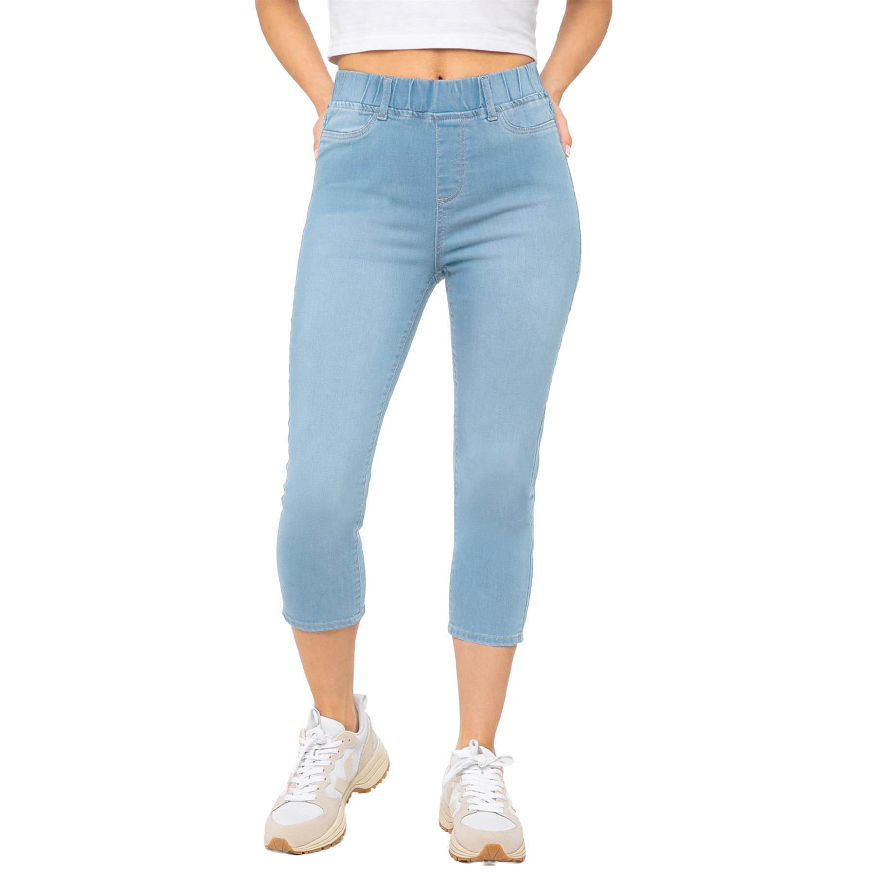 Enzo Womens Crop Jeans Jeggings Ladies Elasticated Stretch Comfort Denim Capri