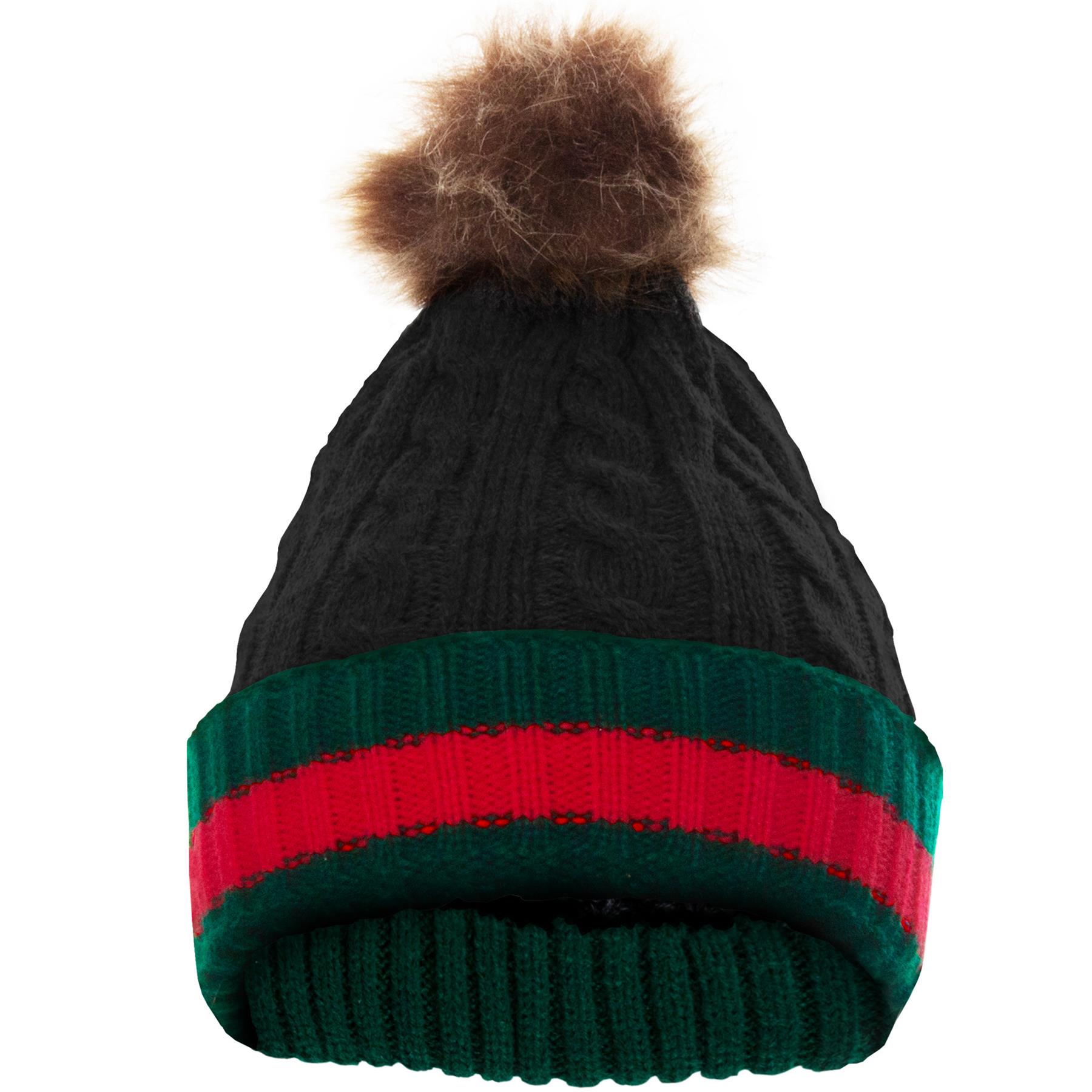 Beanie Hats Mens Womens Bobble Pom Pom Hat Ski Winter Warm Cable Knitted Cap - Picture 10 of 11